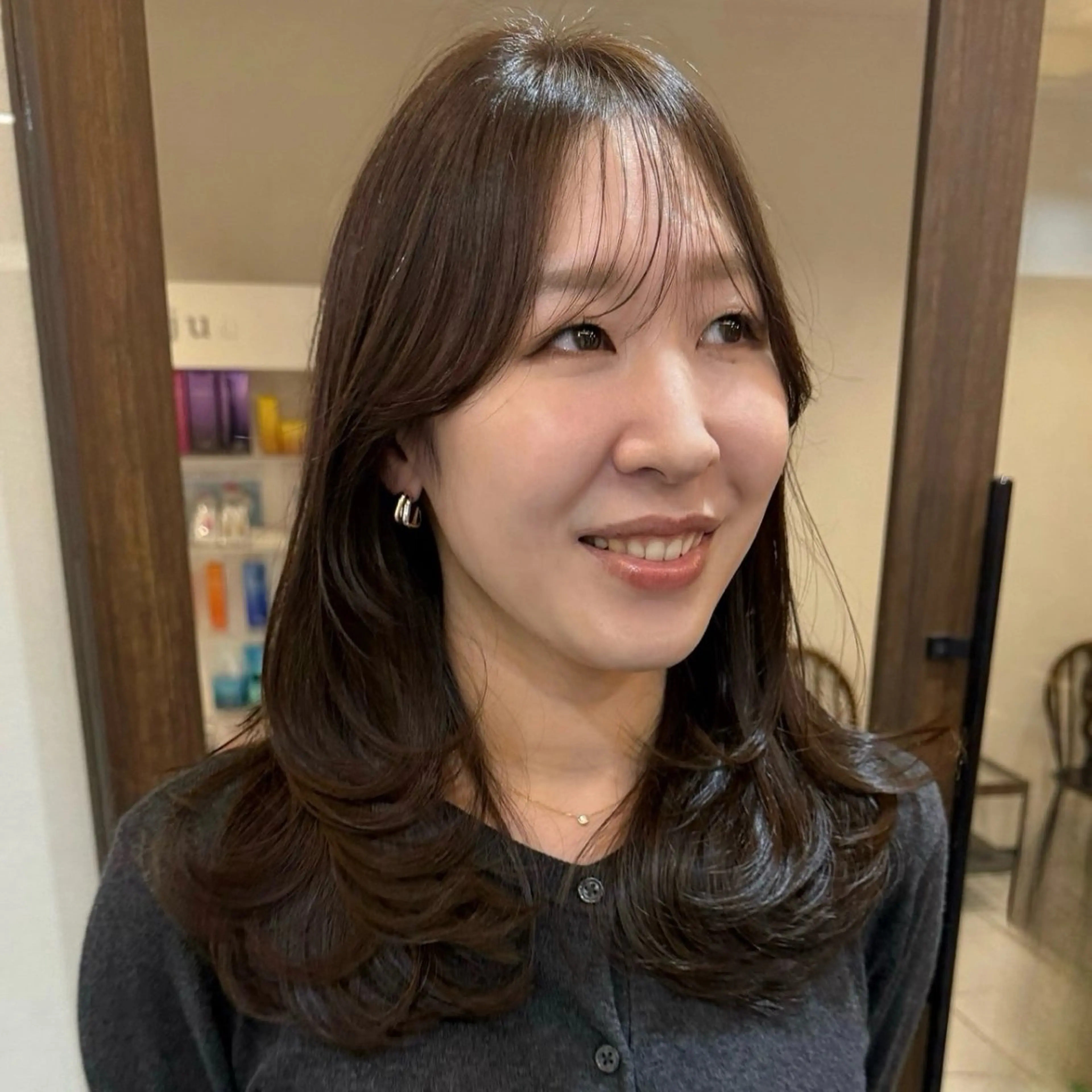 ミディアム 顔周りカット レイヤーカット サイドバング ボブレイヤー/くびれ ヘア/タイラユリ🍋のヘアスタイル