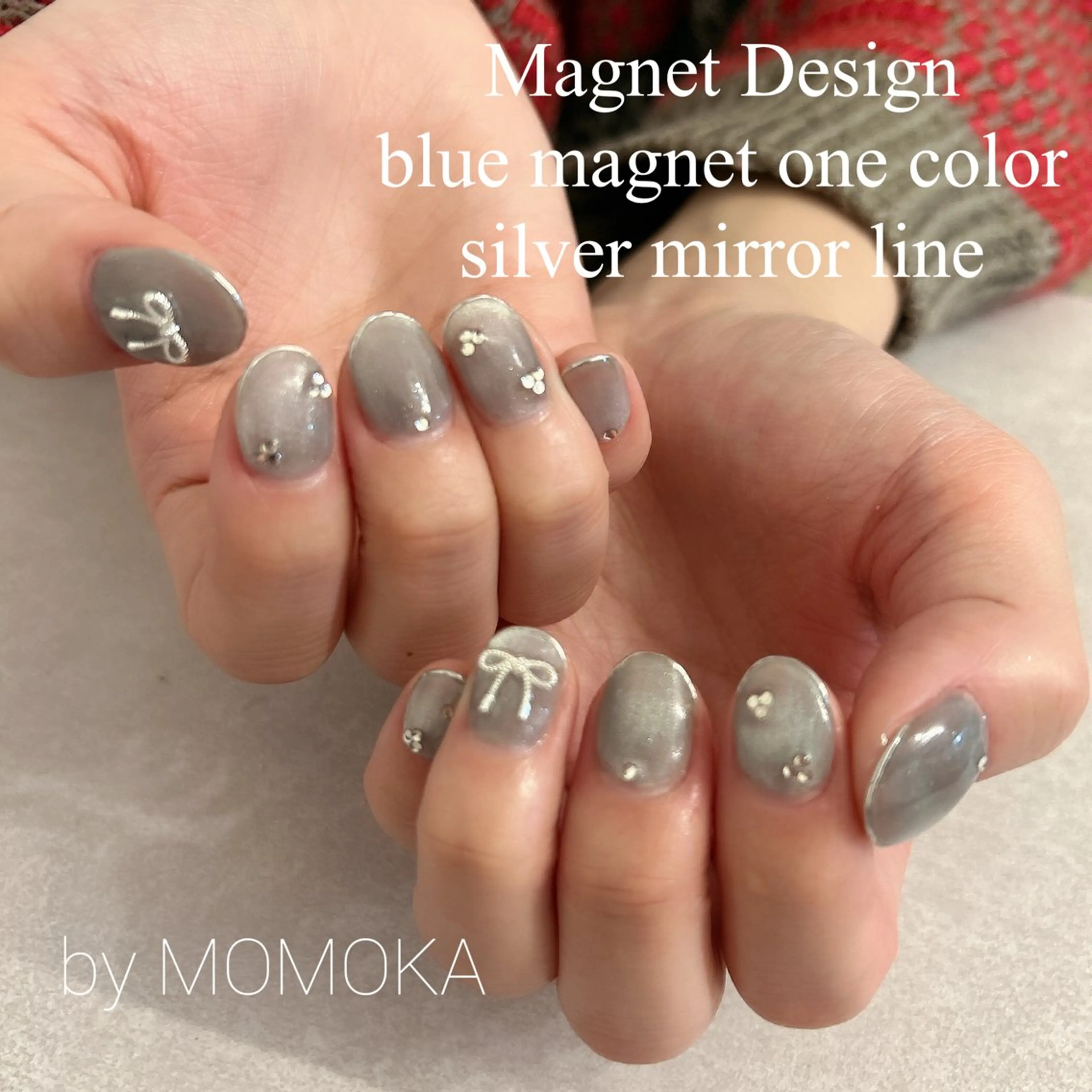 ネイル マグネットネイル リボン ハンドネイル momoka_nails所属・Momo Nailsのネイルデザイン