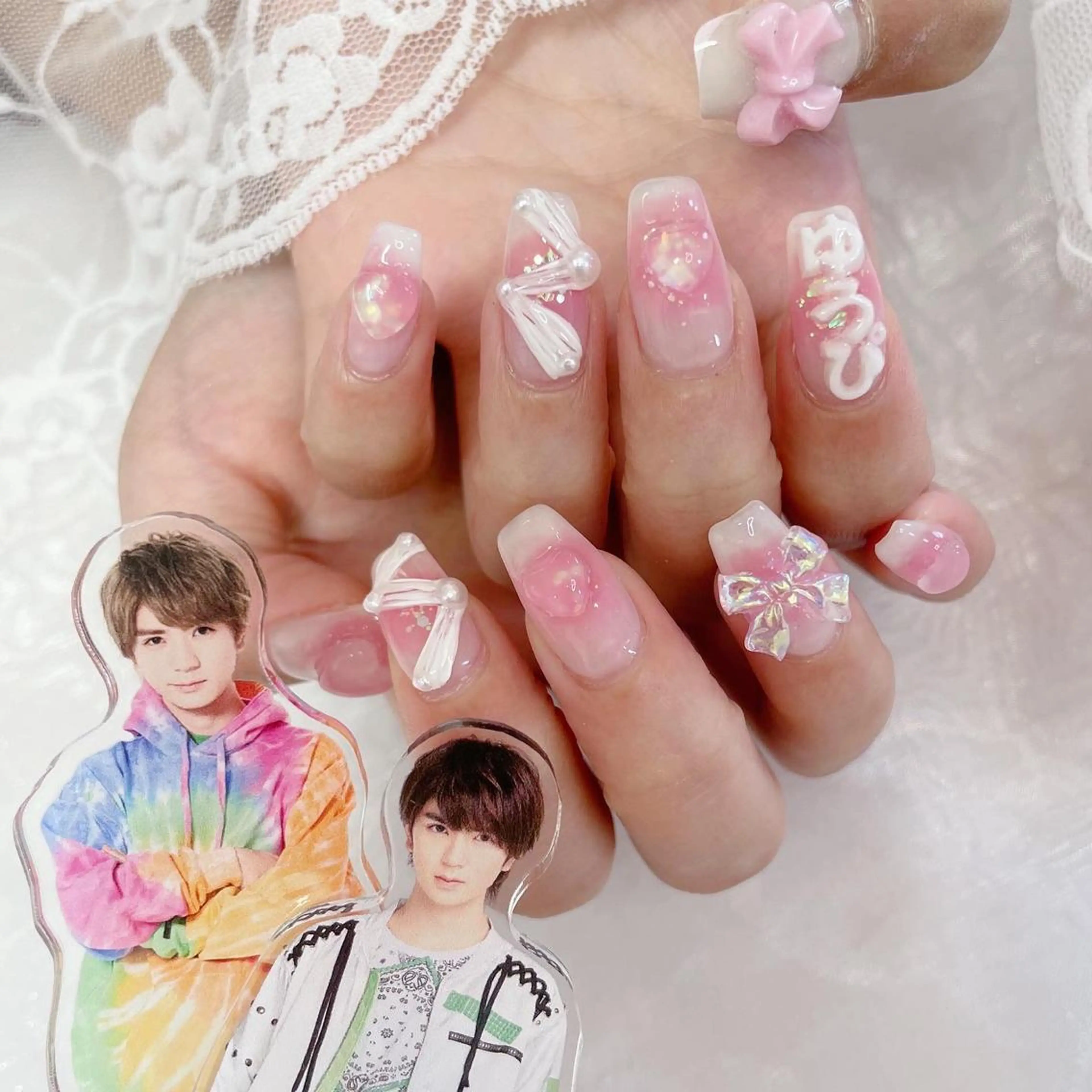 ネイル アートネイル ハート リボン ハンドネイル La neige* yuki 🥯🍑のネイルデザイン