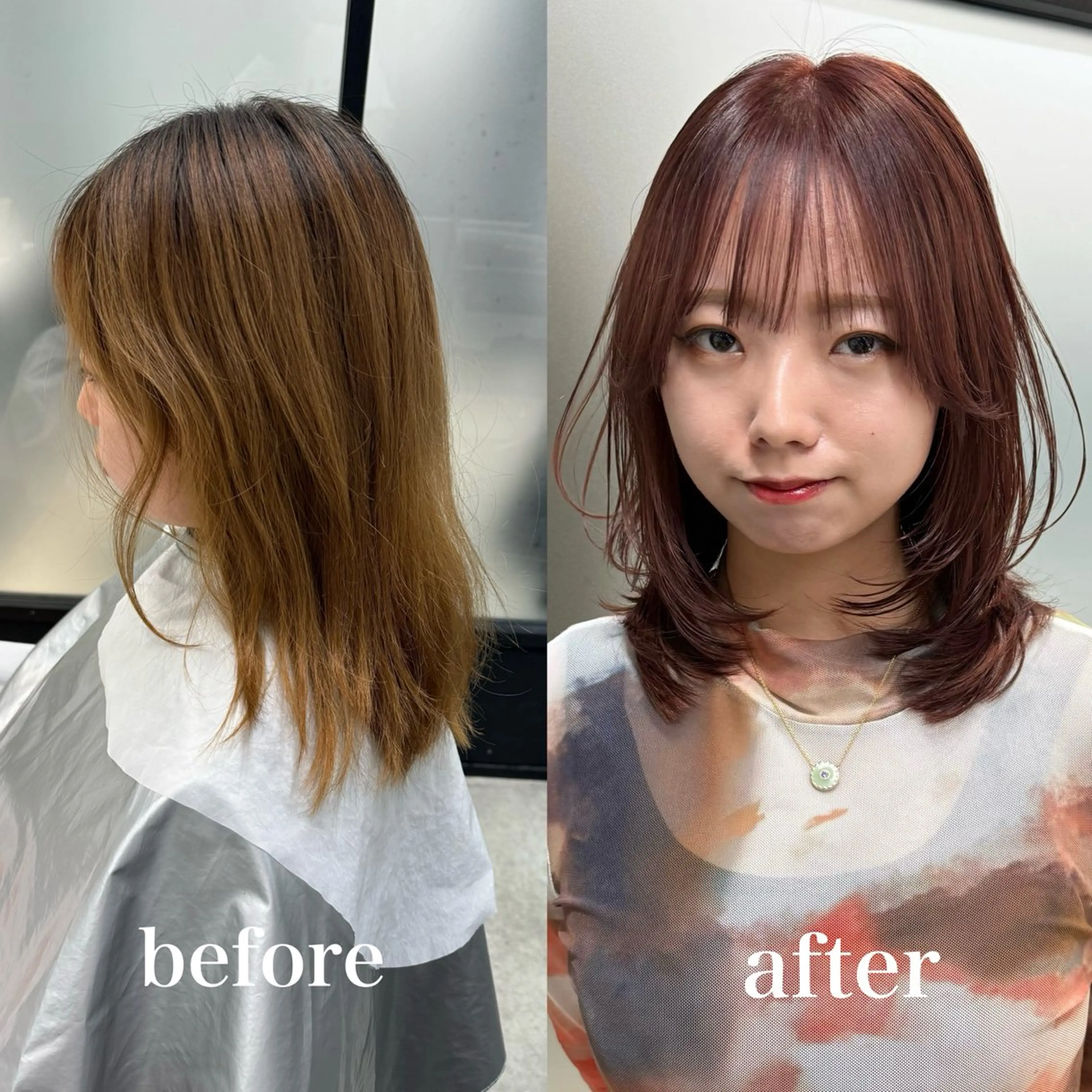 ミディアム レイヤーカット 小顔カット ウルフカット ウルフレイヤー レイヤーカット/韓国 艶カラー🪄REN.のヘアスタイル