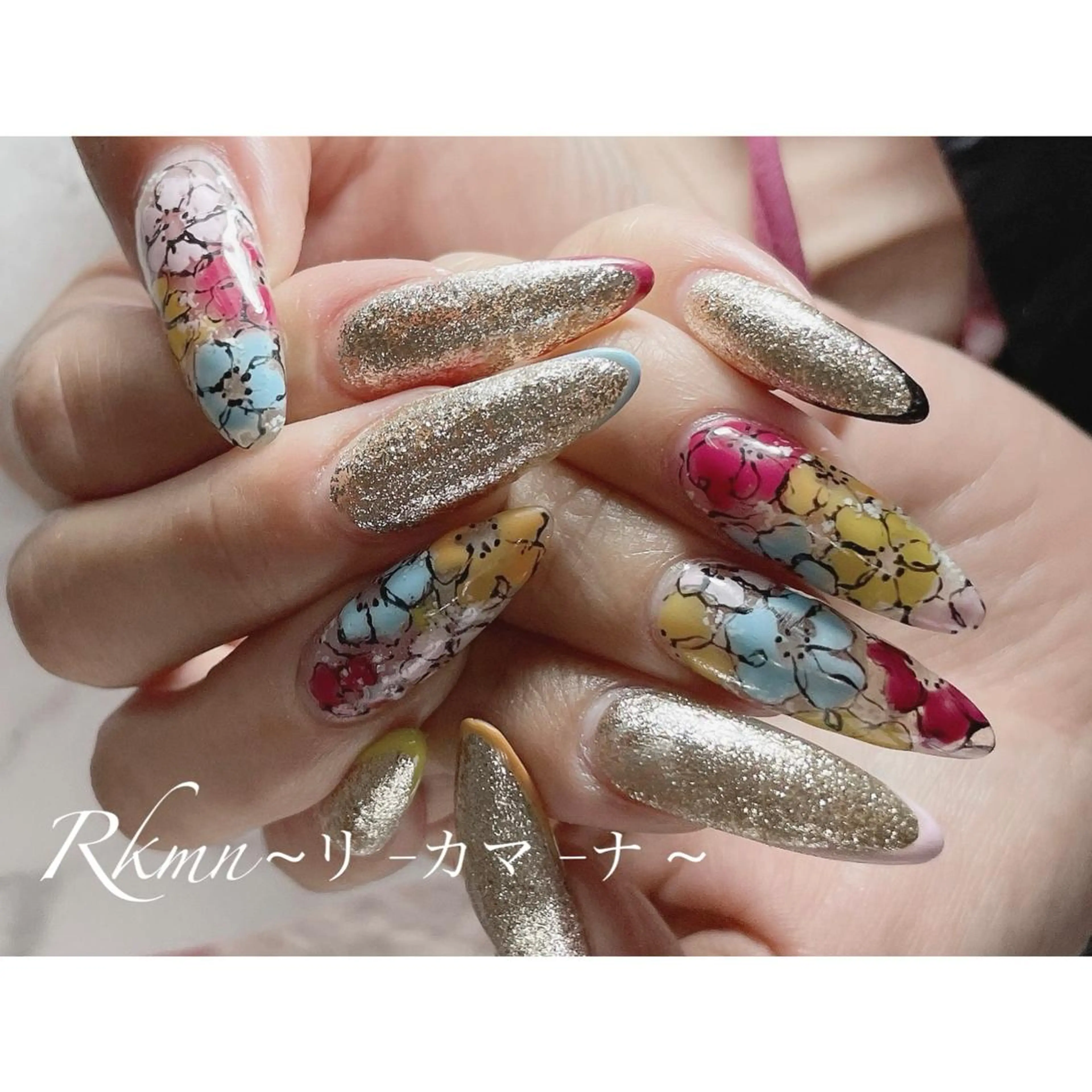 ネイル アートネイル フラワーネイル フレンチネイル ラメ(グリッター) 春ネイル ハンドネイル フットネイル ハンドケア Rkmn ~リ-カマ-ナ~のネイルデザイン