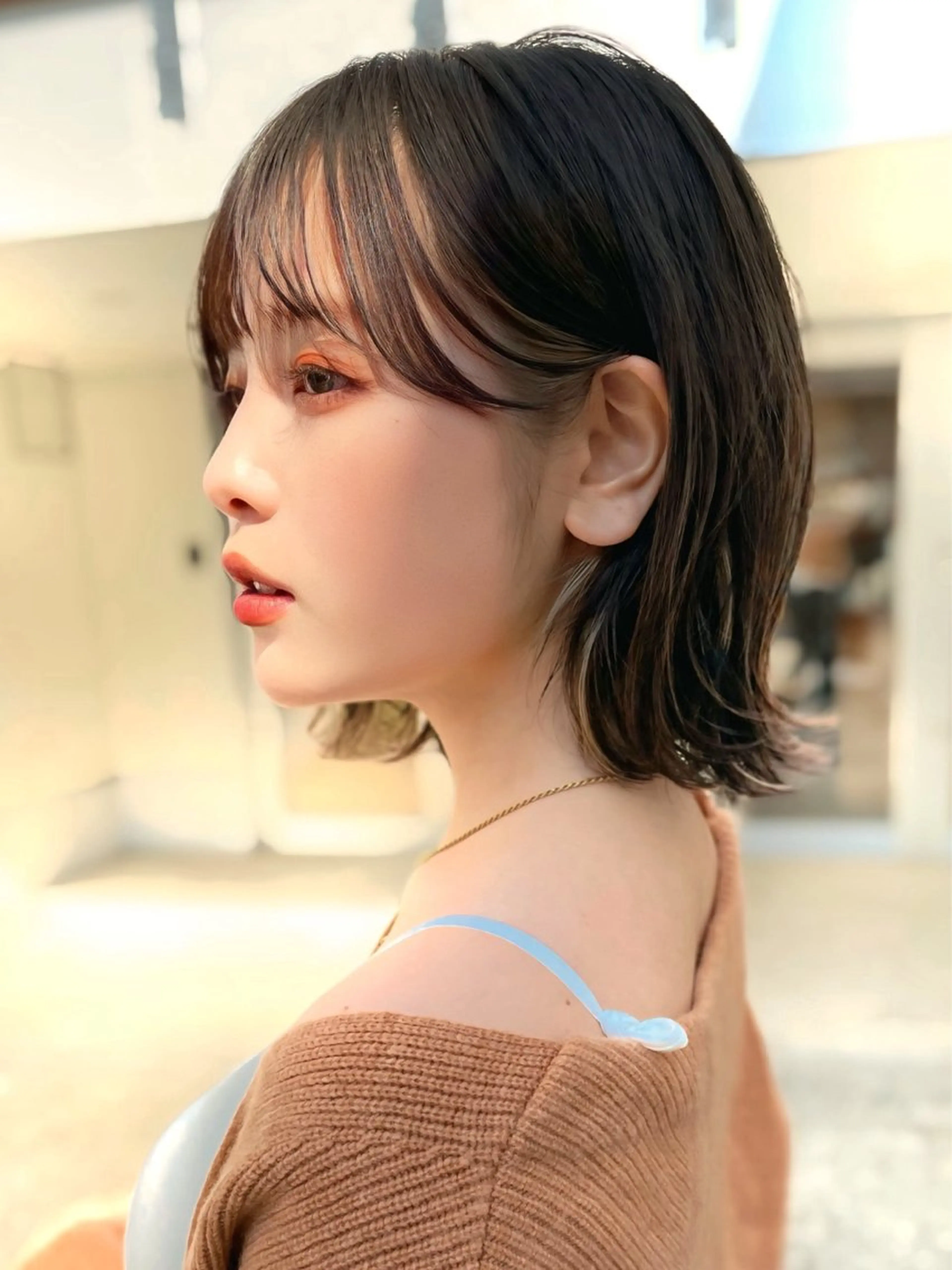 ミディアム カット 縮毛矯正 結べるレイヤーボブ くびれLady表参道のヘアスタイル