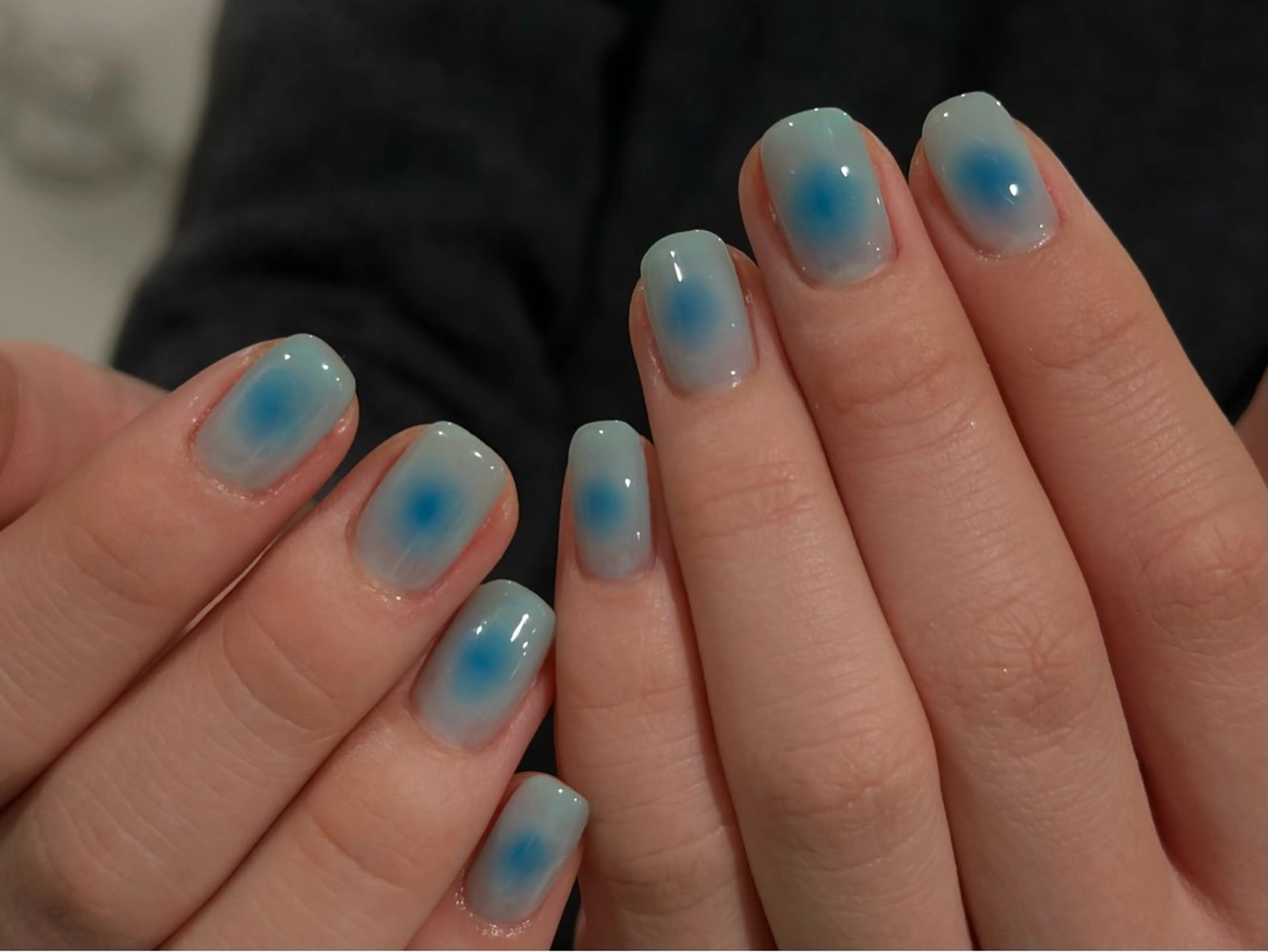 ネイル ブルー チークネイル ワンカラーネイル ショートネイル ハンドネイル ANOVA所属・ANOVA アノヴァのネイルデザイン