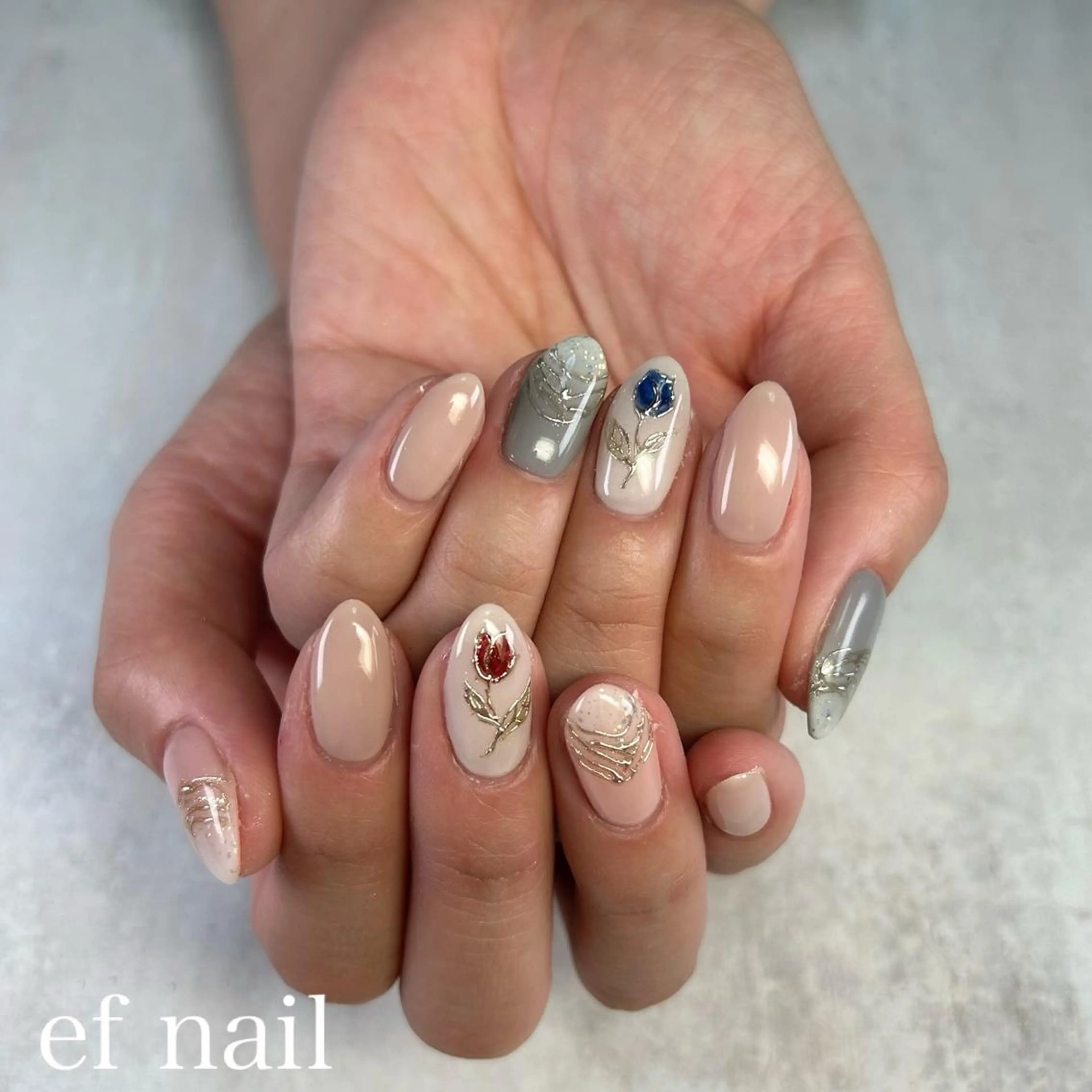 ネイル アートネイル ブラウン クリアネイル ジェルネイル マグネットネイル ハンドネイル ef nailのネイルデザイン