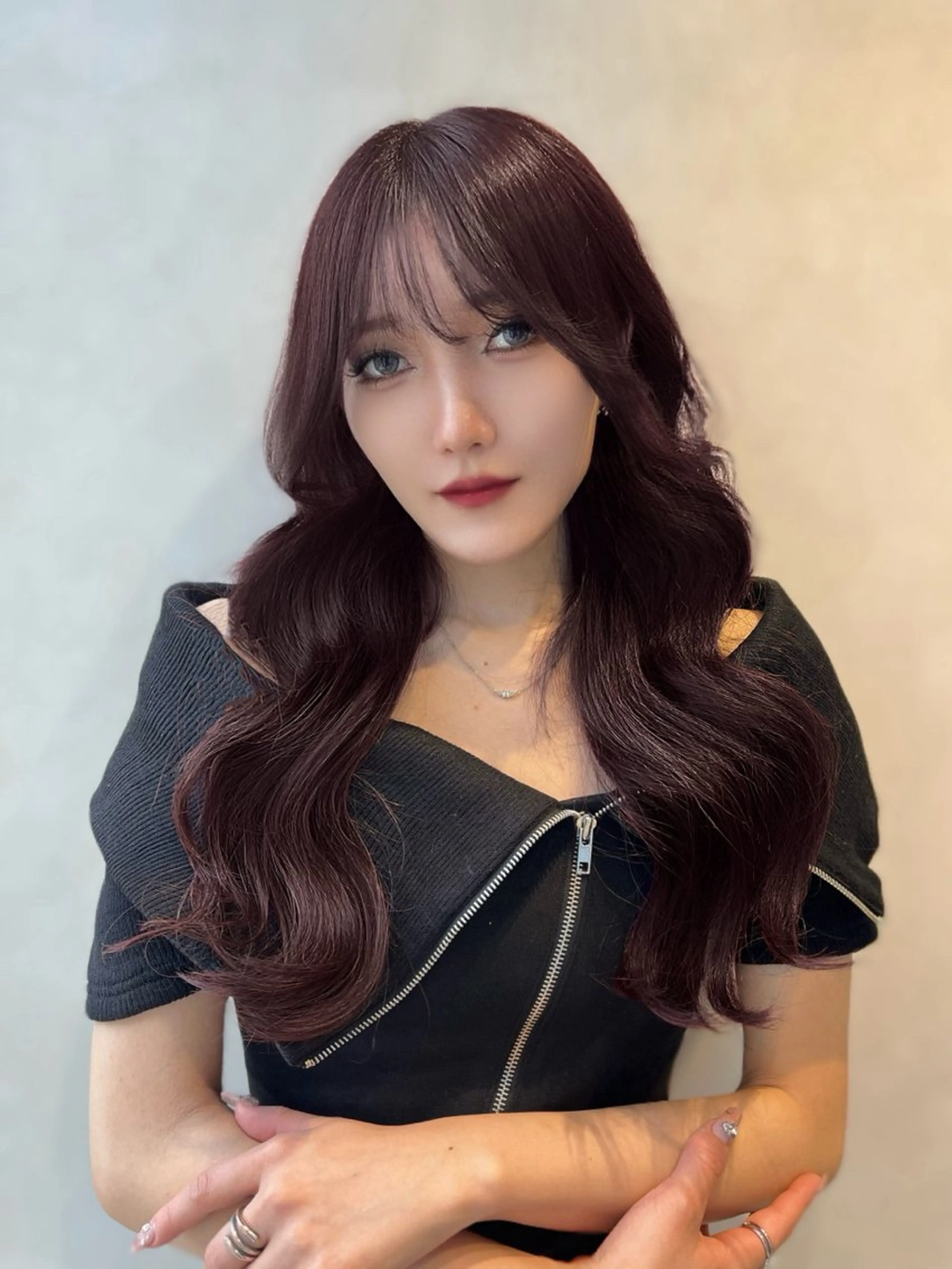 ロング カラー レッドカラー 韓国メンズ特化 ダウン・毛流れパーマのヘアスタイル