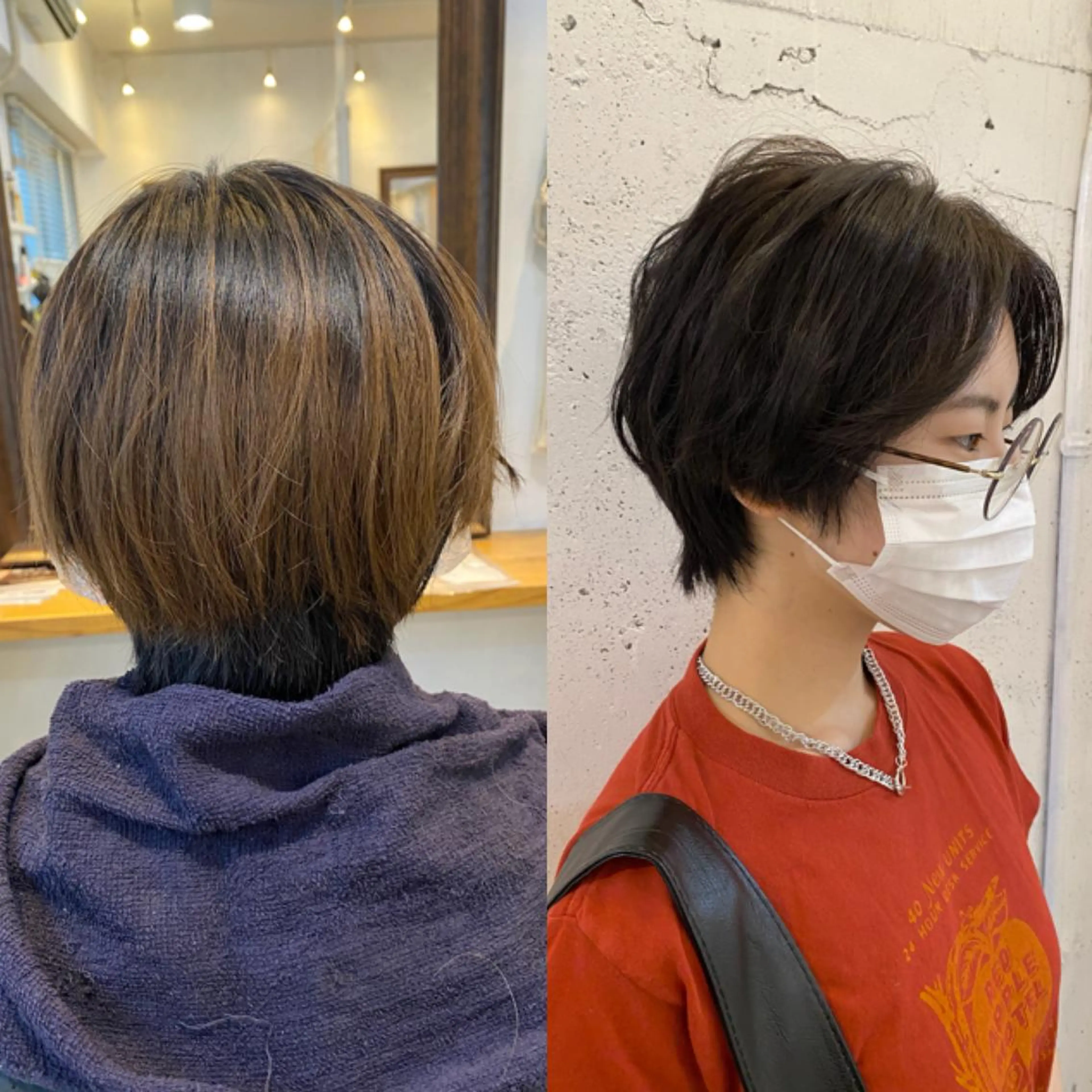 ショート カラー ブリーチなしカラー レイヤーカットのヘアスタイル