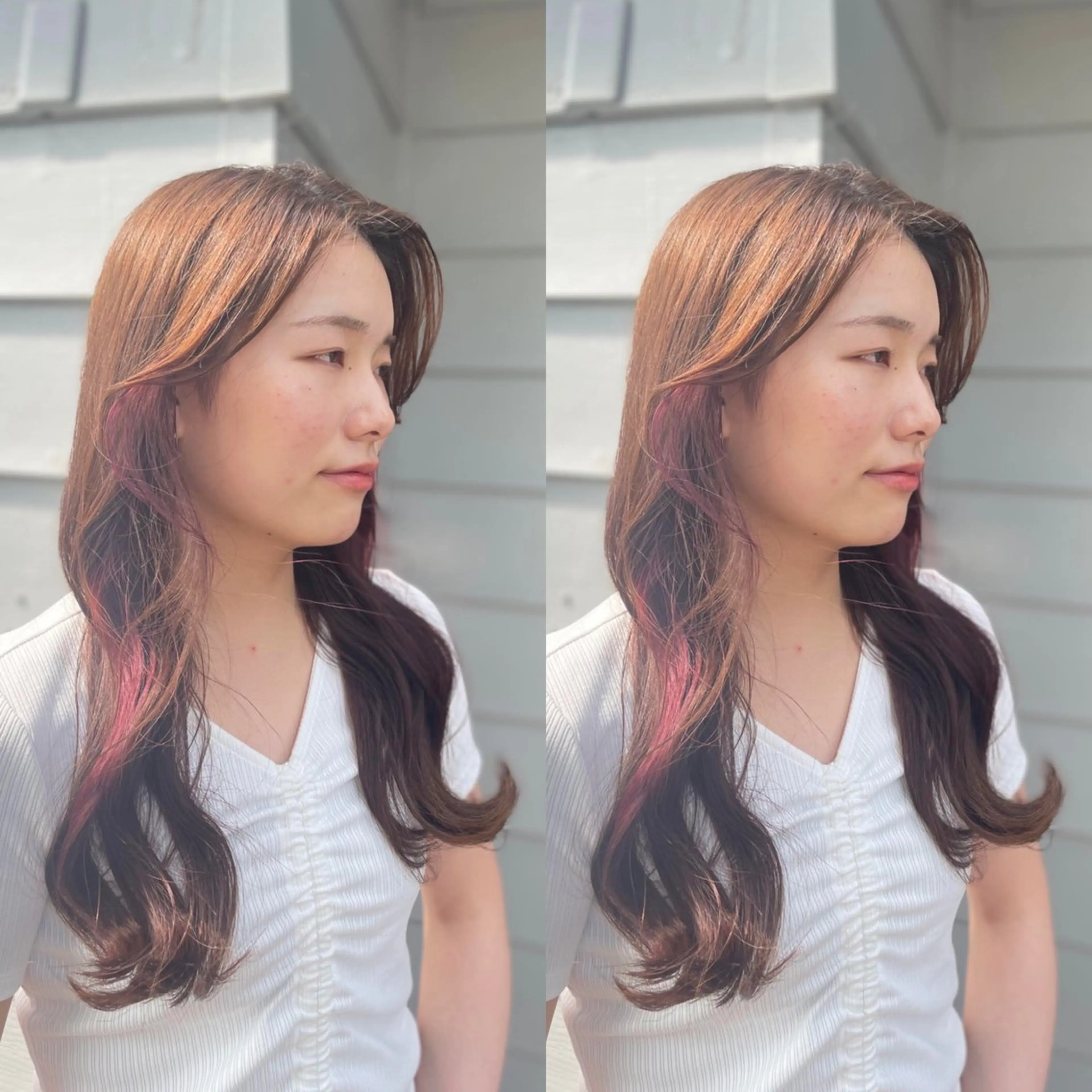 ロング カラー イヤリングカラー ラベンダーカラー ラベンダーピンク ピンクカラー ヘアカラー トリートメント mopa所属・mopa_kaede 暖色カラー/ロングのヘアスタイル