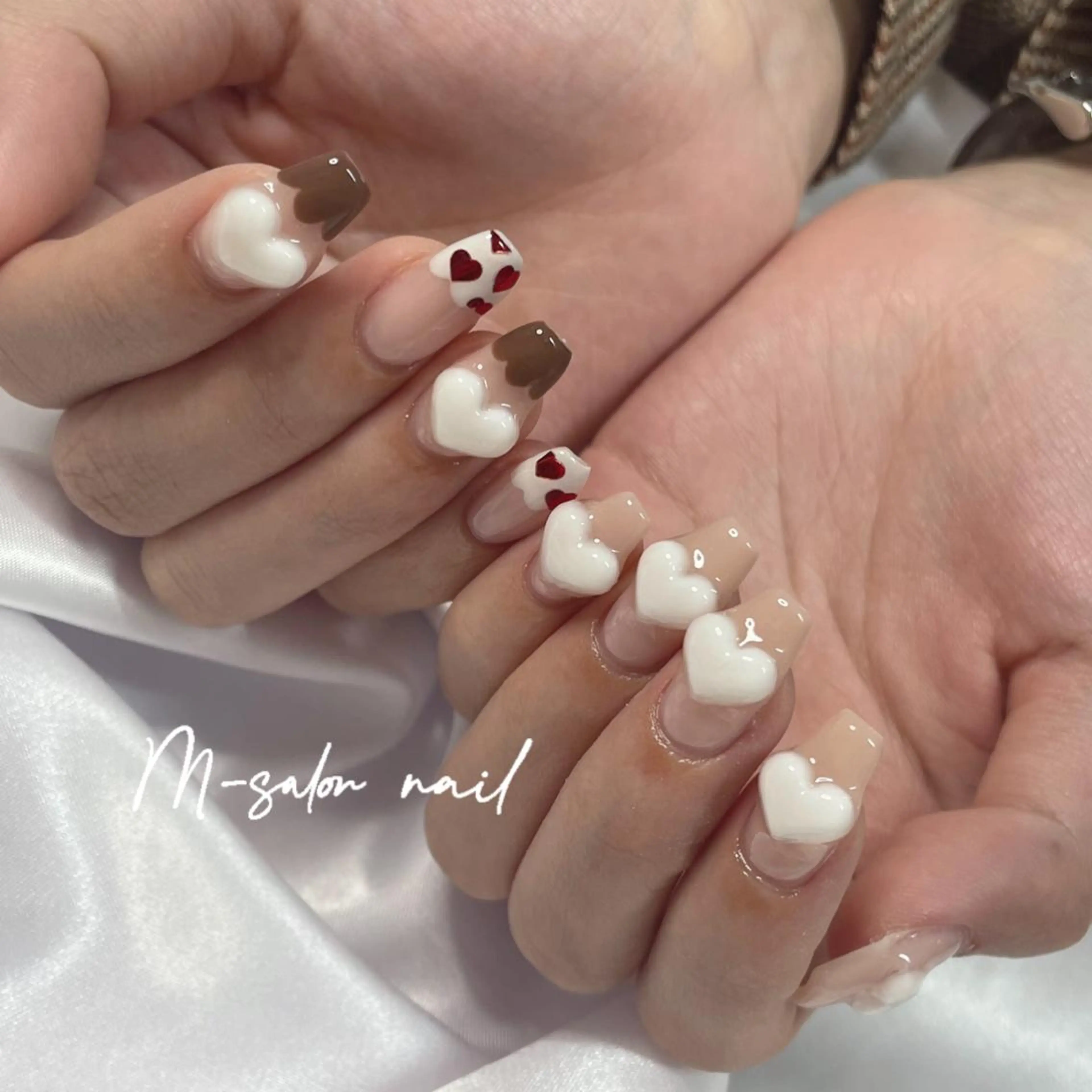 ネイル ハート ハンドネイル 韓国/網紅/パーツ M-salonのネイルデザイン
