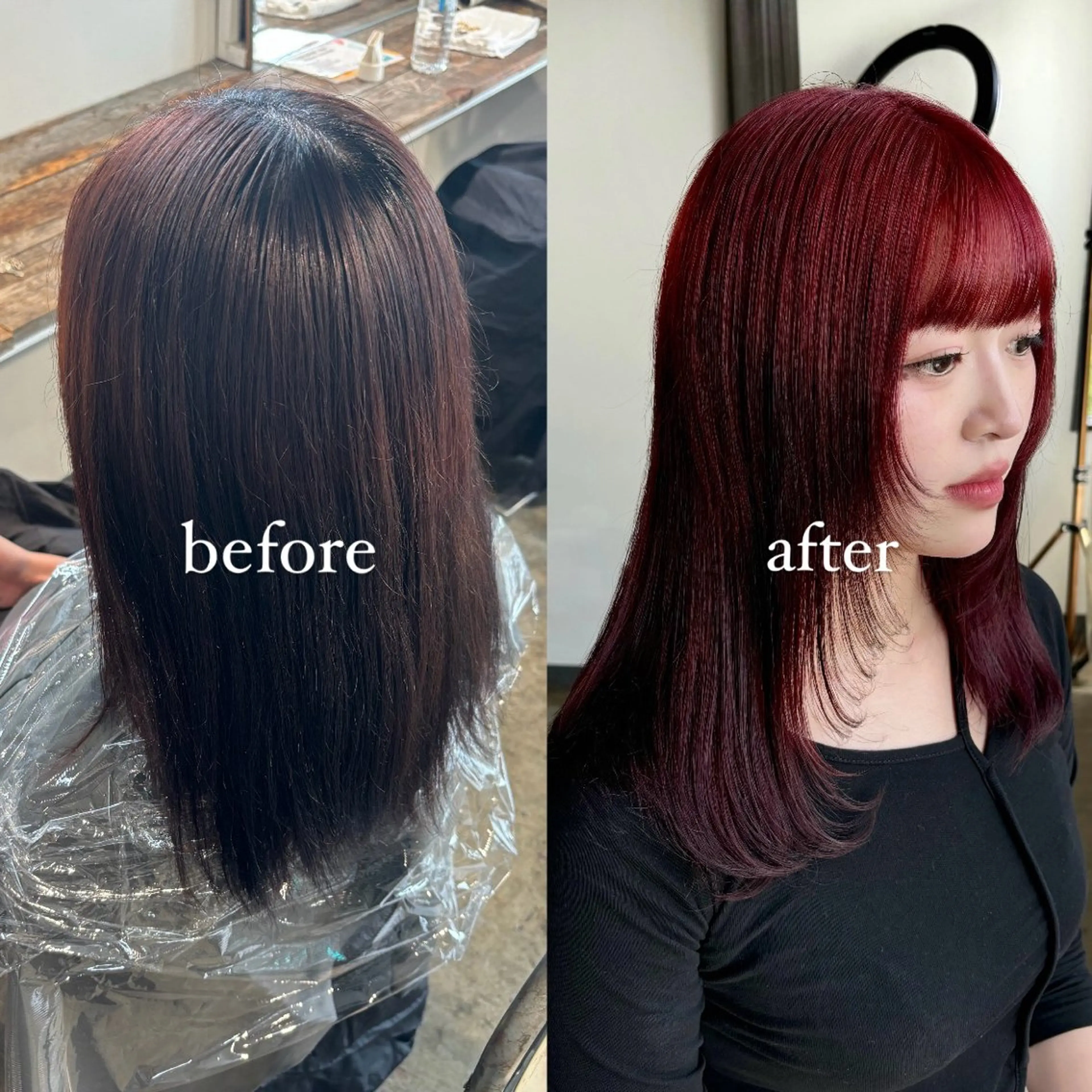 セミロング カラー ブリーチ ボルドーカラー ケアブリーチ ケアカラー デザインカラー 暖色カラー🍒 ケアブリーチ/akiのヘアスタイル