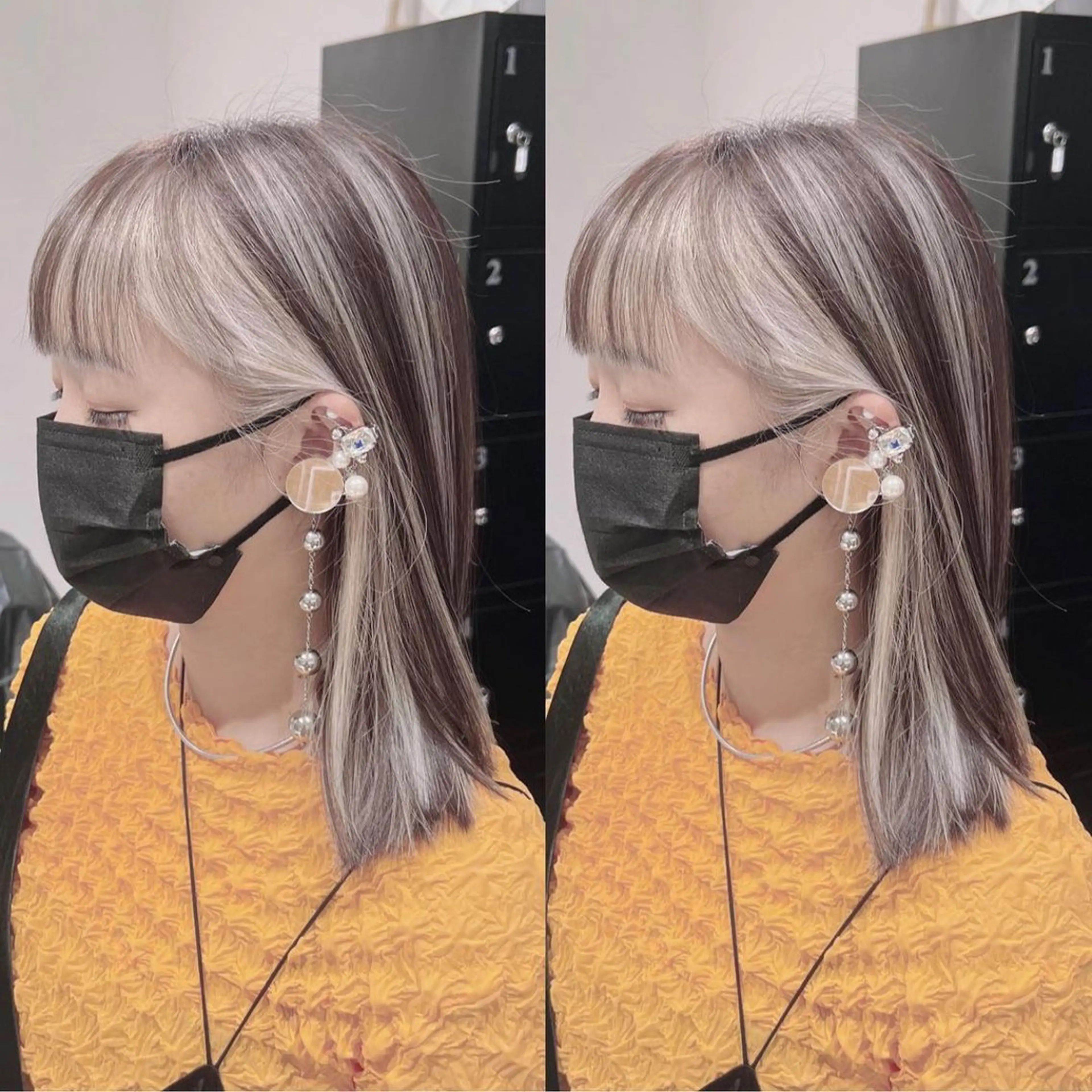 ミディアム カラー ブリーチ ケアブリーチ ヘアカラー オフホワイトアンドなんば所属・福西 洋斗のヘアスタイル