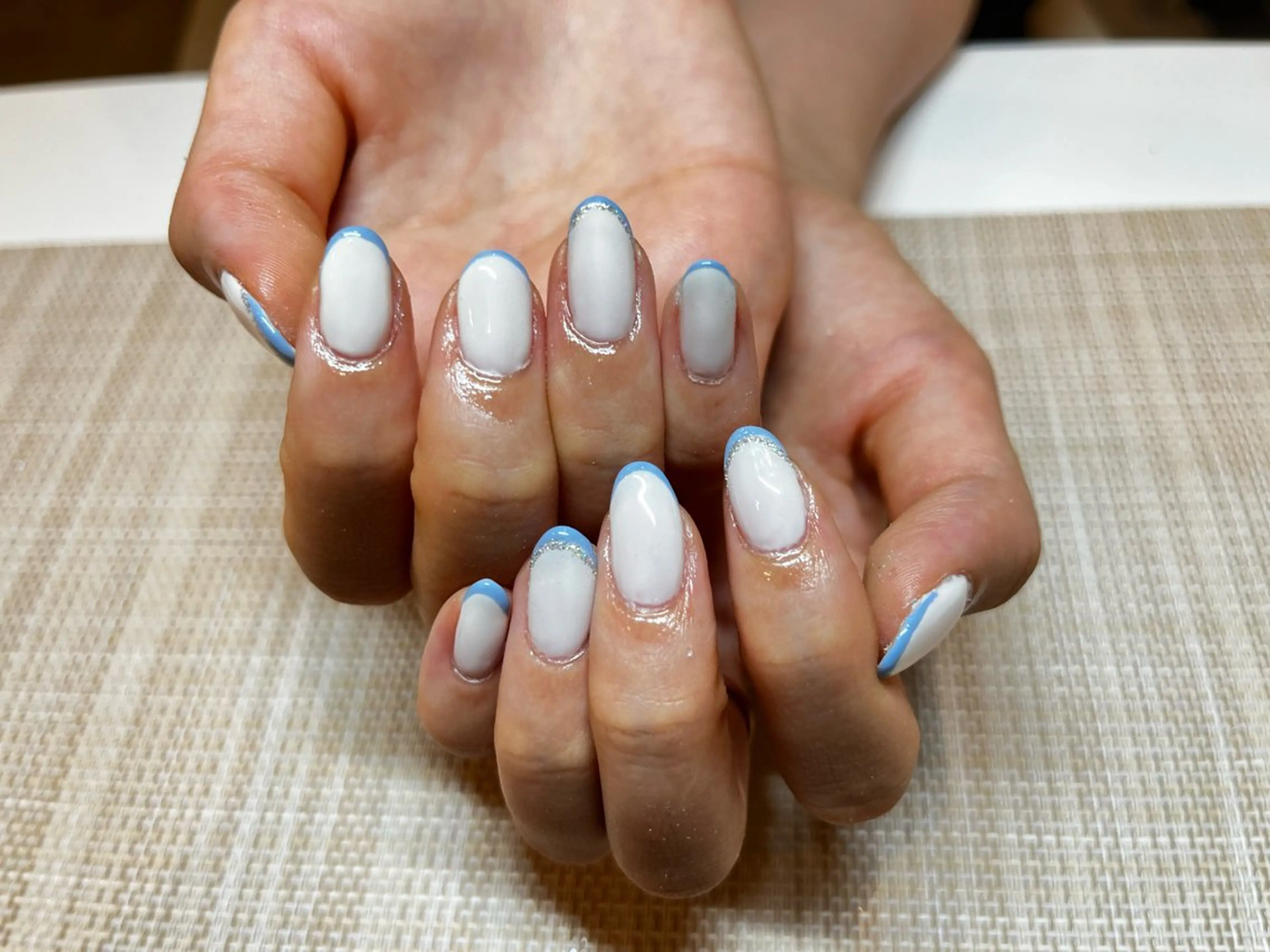 ネイル ブルー フレンチネイル オフィスネイル ワンカラーネイル 夏ネイル N's Nailのネイルデザイン