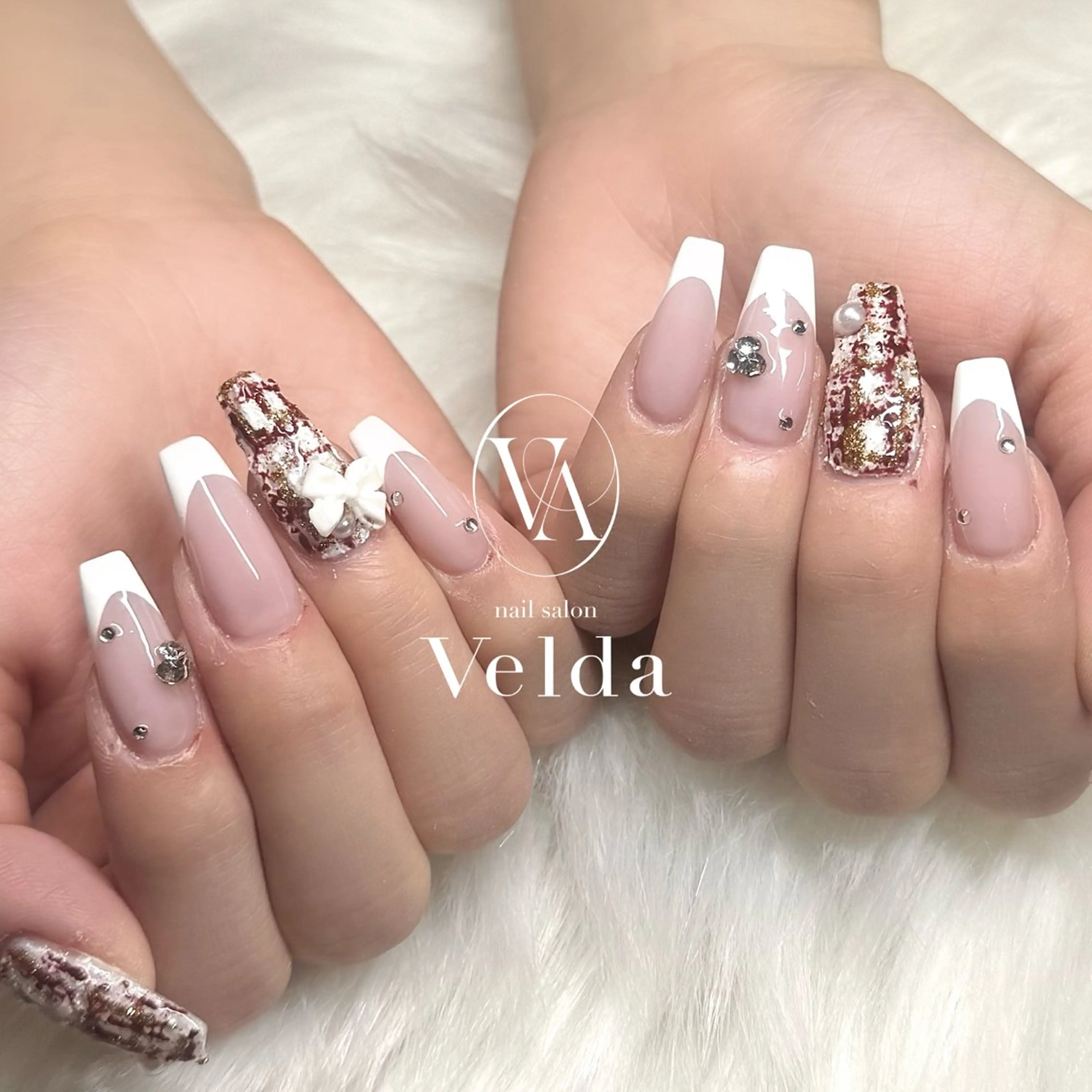ネイル フレンチネイル ツイードネイル 💎スカルプ💎 Velda(ベルダ)のネイルデザイン
