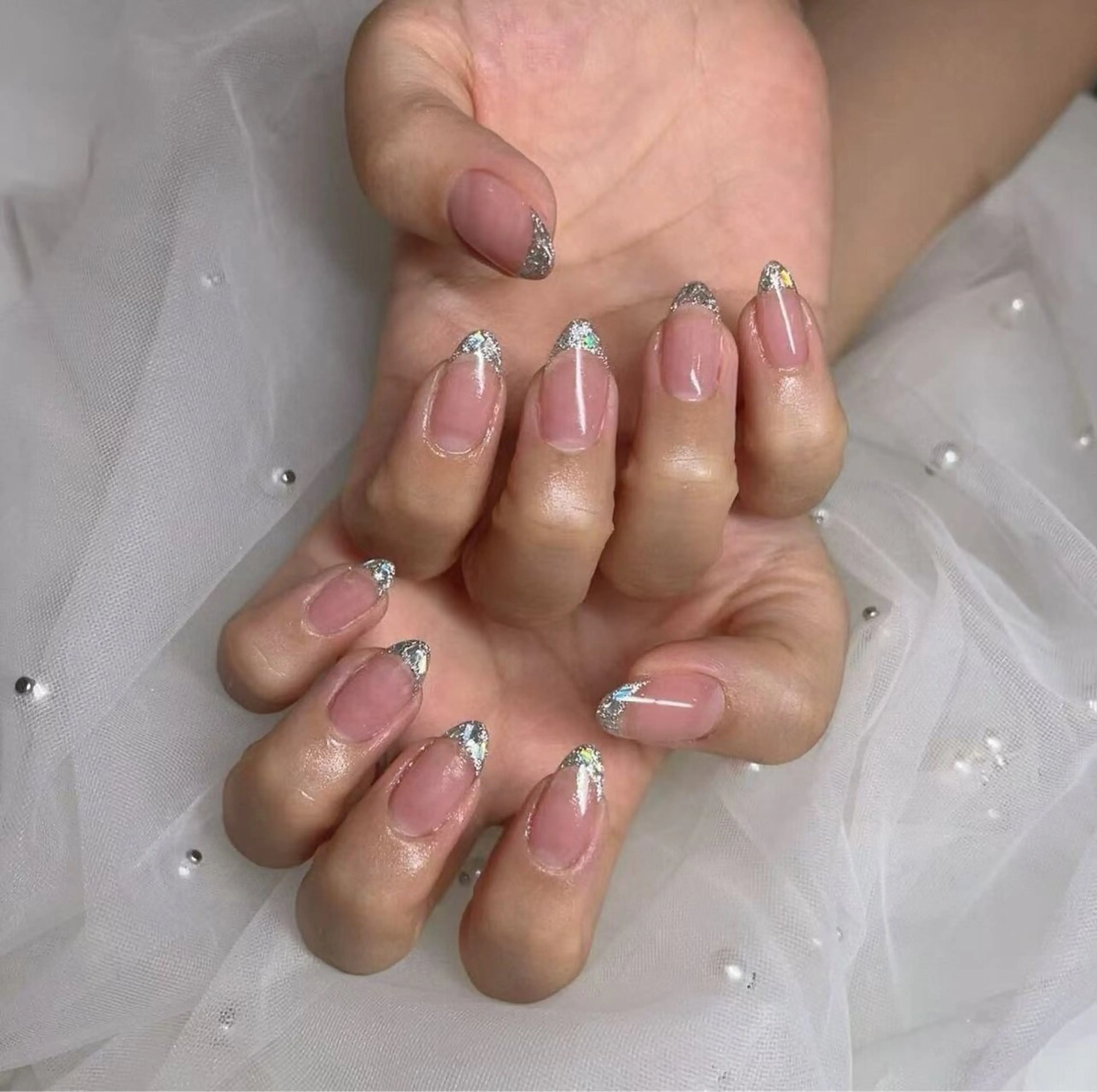 【HAND】キラキラガラスフレンチ or ミラーグラデー/ミラーフレンチ¥7980の写真
