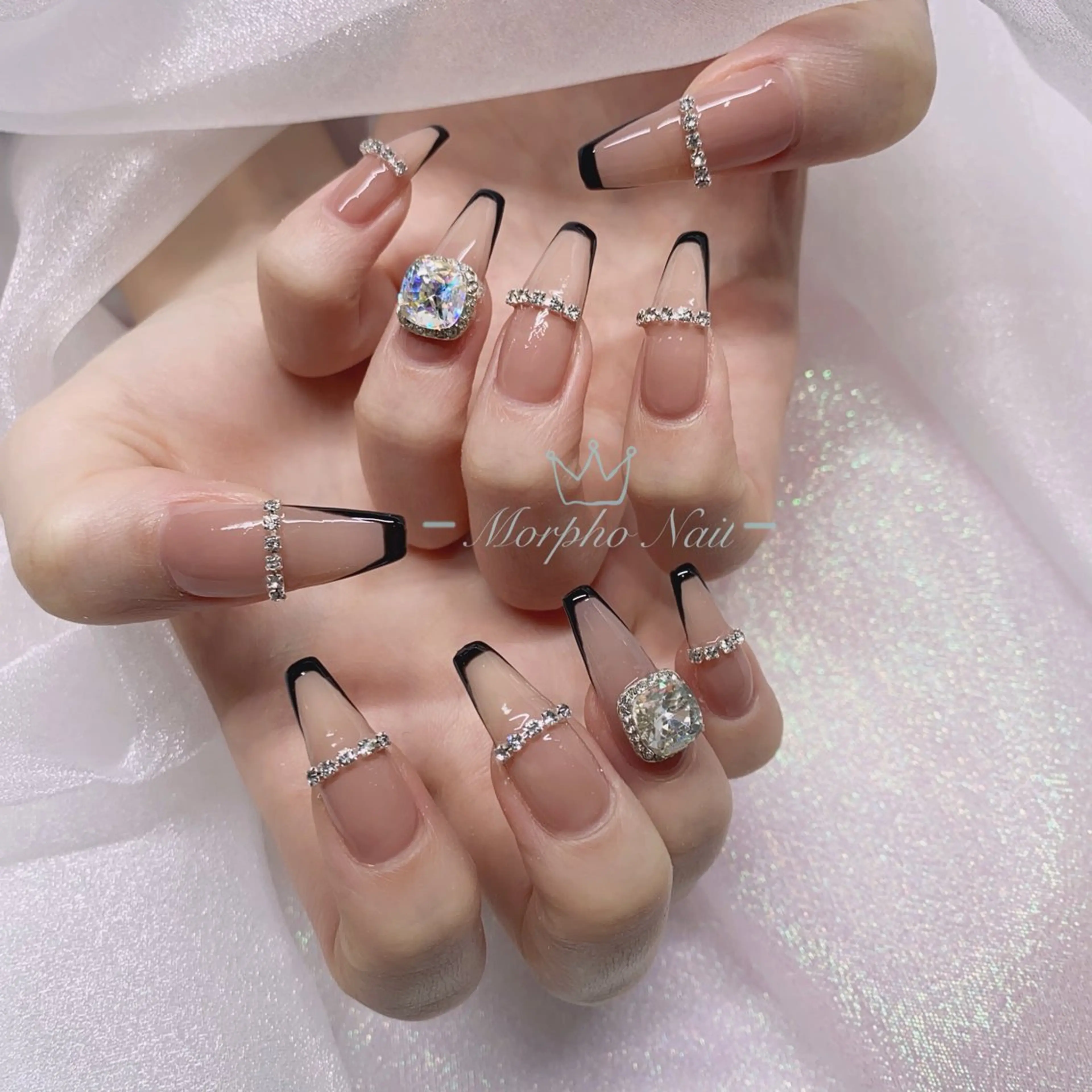ネイル 長さ出し ジェルネイル キラキラネイル 大理石ネイル(マーブル) ニュアンスネイル Morpho nailのネイルデザイン