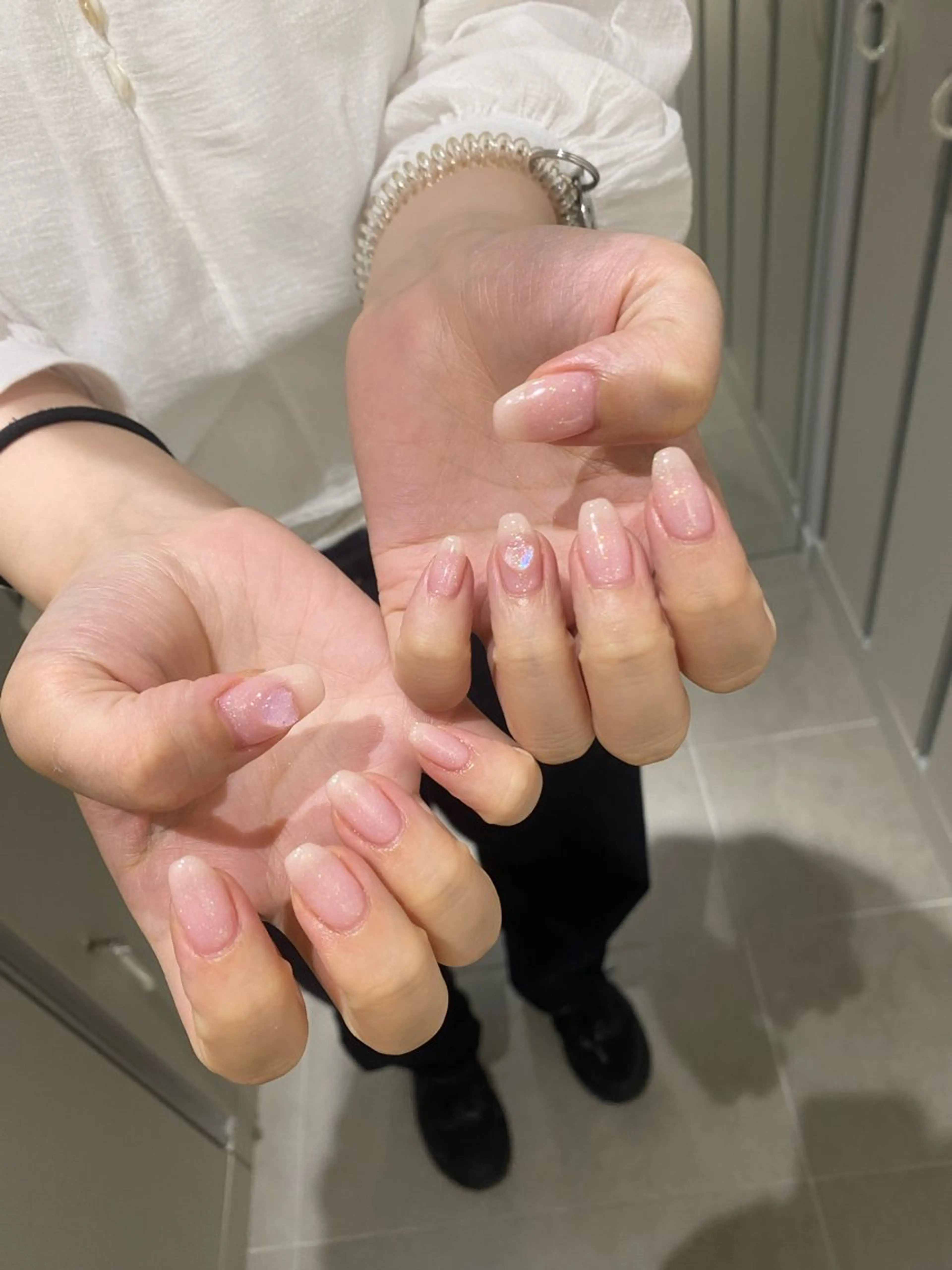 ネイル クリアネイル ハート ラメ(グリッター) ピンク WAVY airiのネイルデザイン
