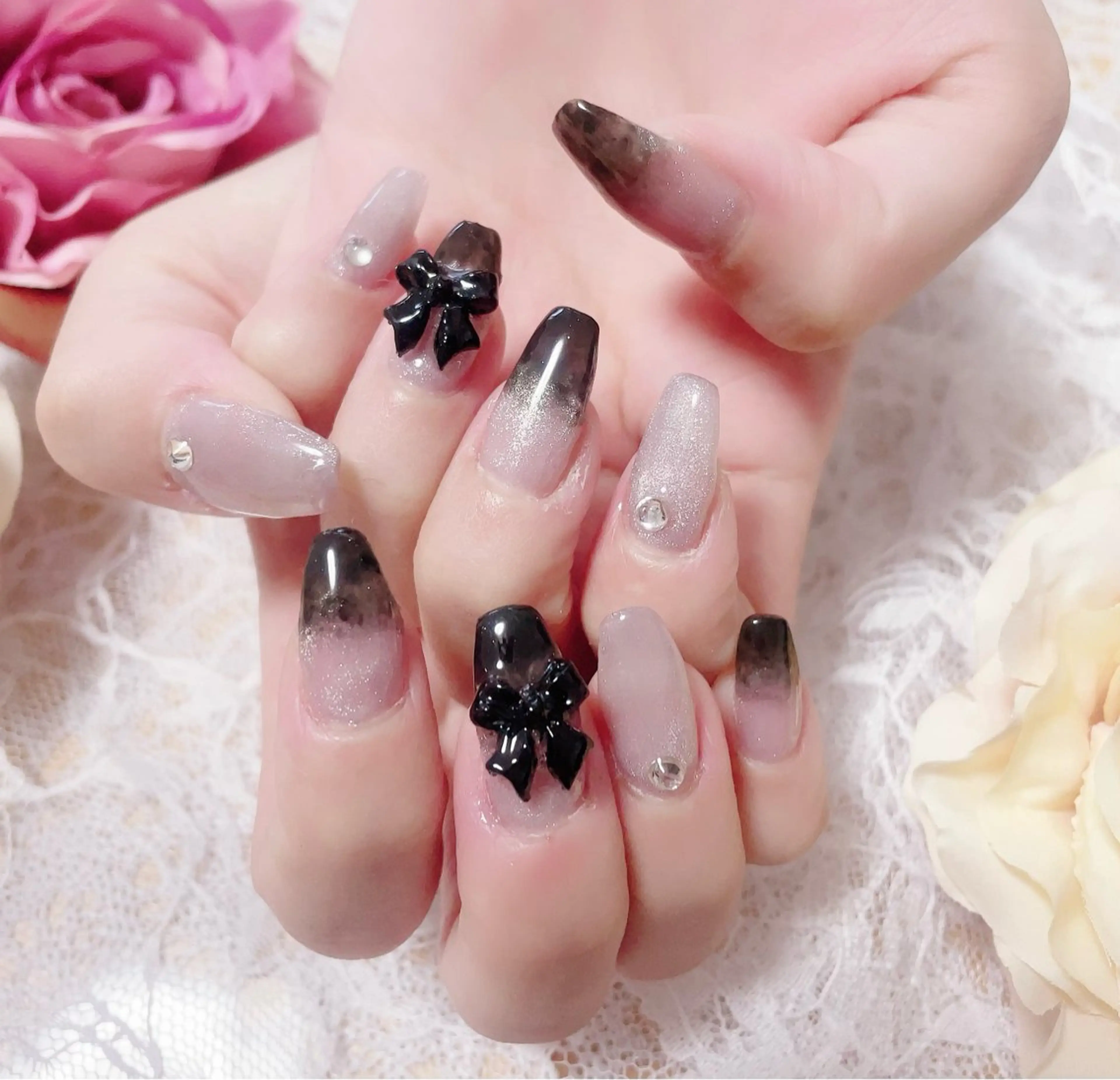 ネイル グラデーション リボン ハンドネイル A.free✧*｡ アレルギー対応✧*｡のネイルデザイン