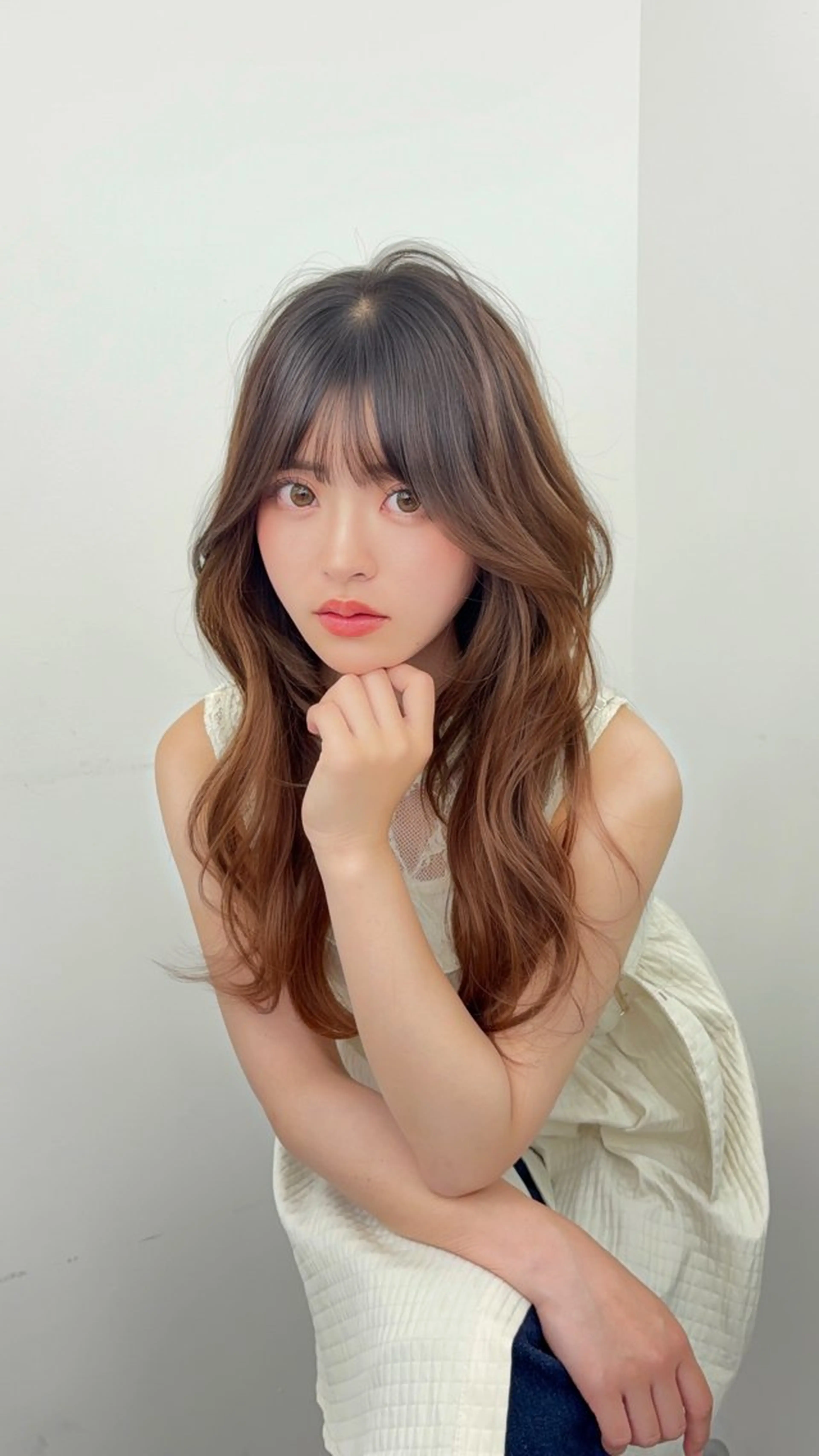 ロング カラー 小顔カット カット ヘアカラー トリートメント 韓国ヘア/レイヤー/ 顔まわり足立遥奈のヘアスタイル