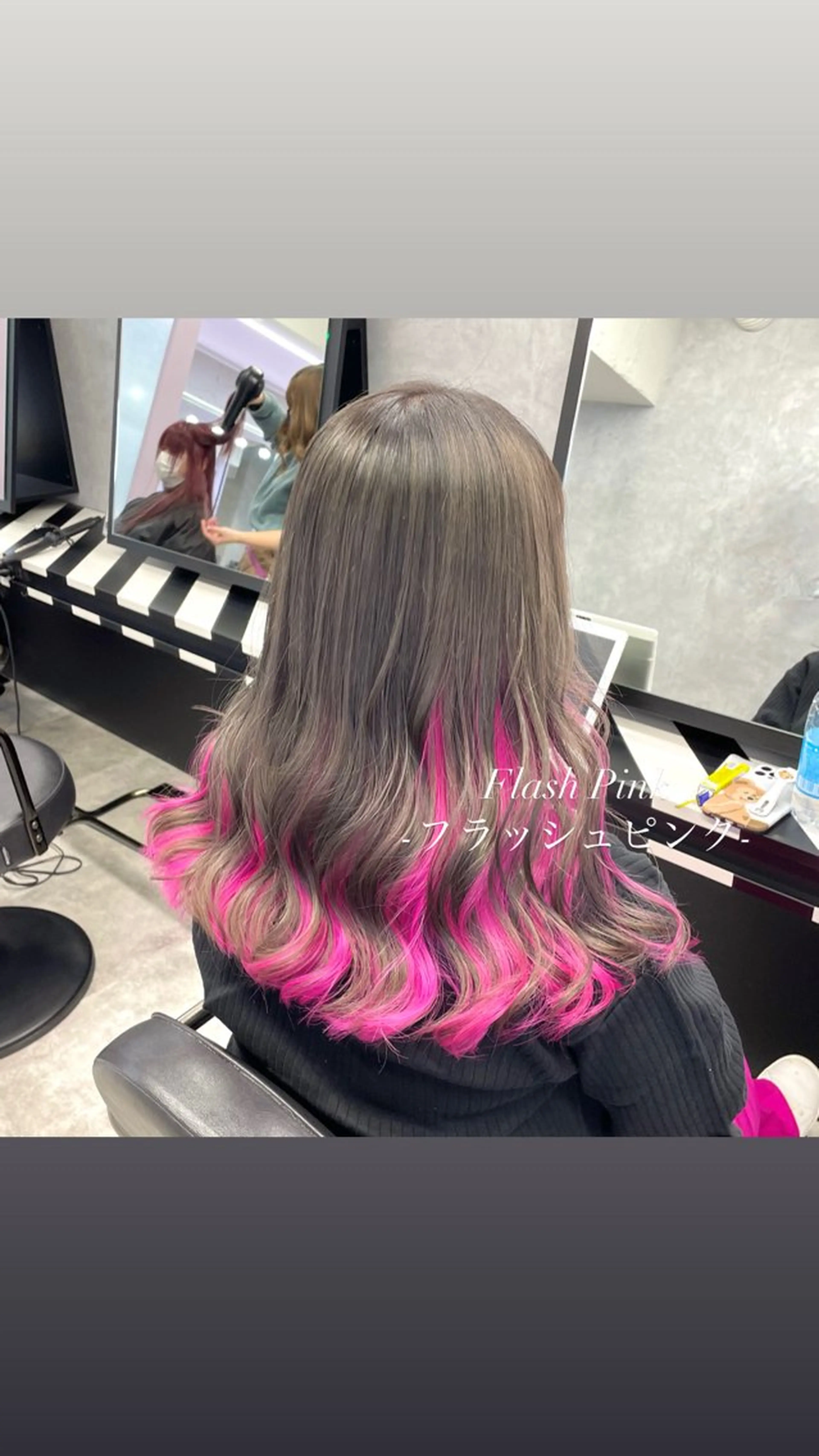 セミロング カラー グレージュ インナーカラー ピンクカラー ヘアカラー ミルクティーベージュ /ピンク/大阪/堀江のヘアスタイル