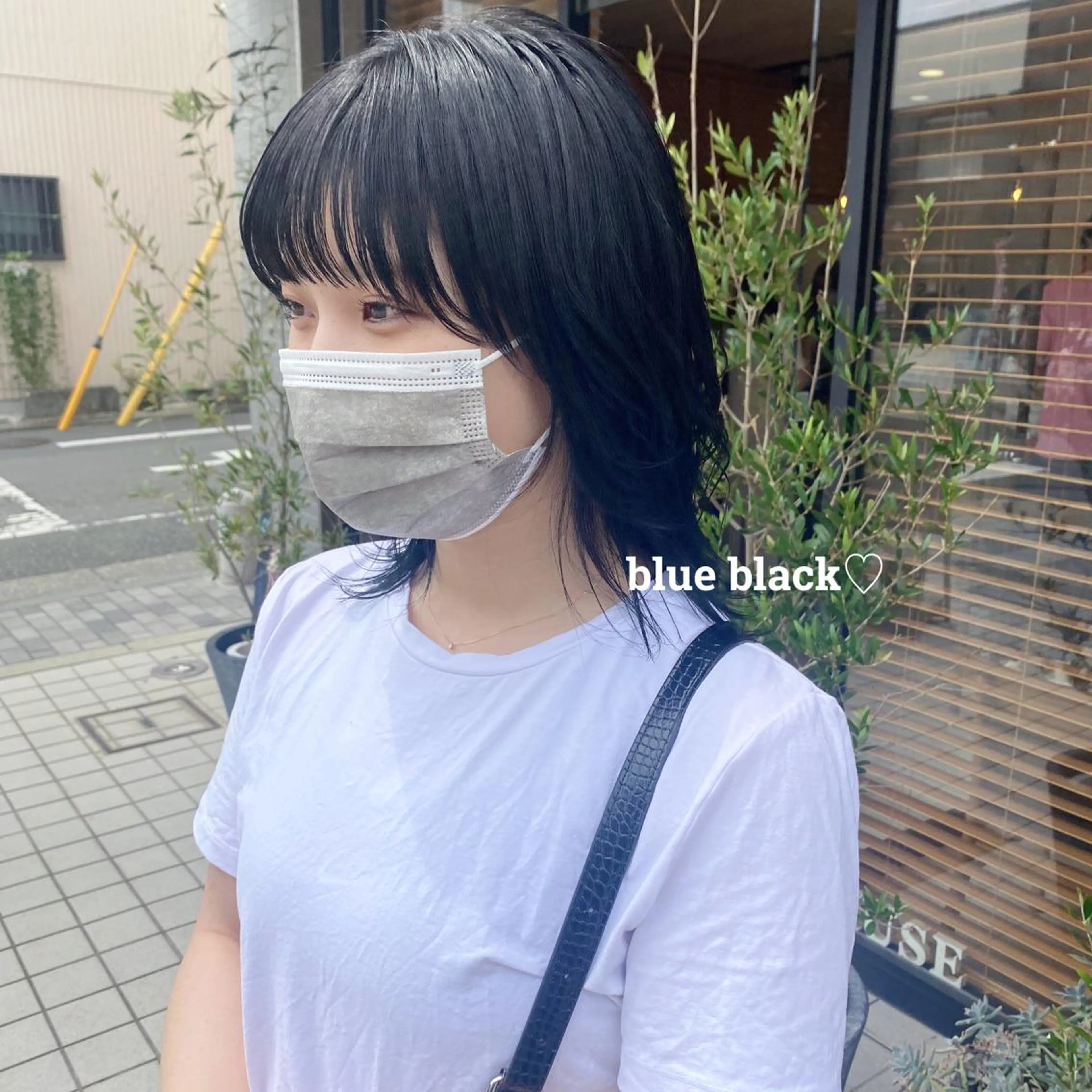 カラー 黒髪 ブルーカラー ブルーブラック ヘアカラー ブリーチ/レイヤー/ 顔周りカット/リズ♡のヘアスタイル