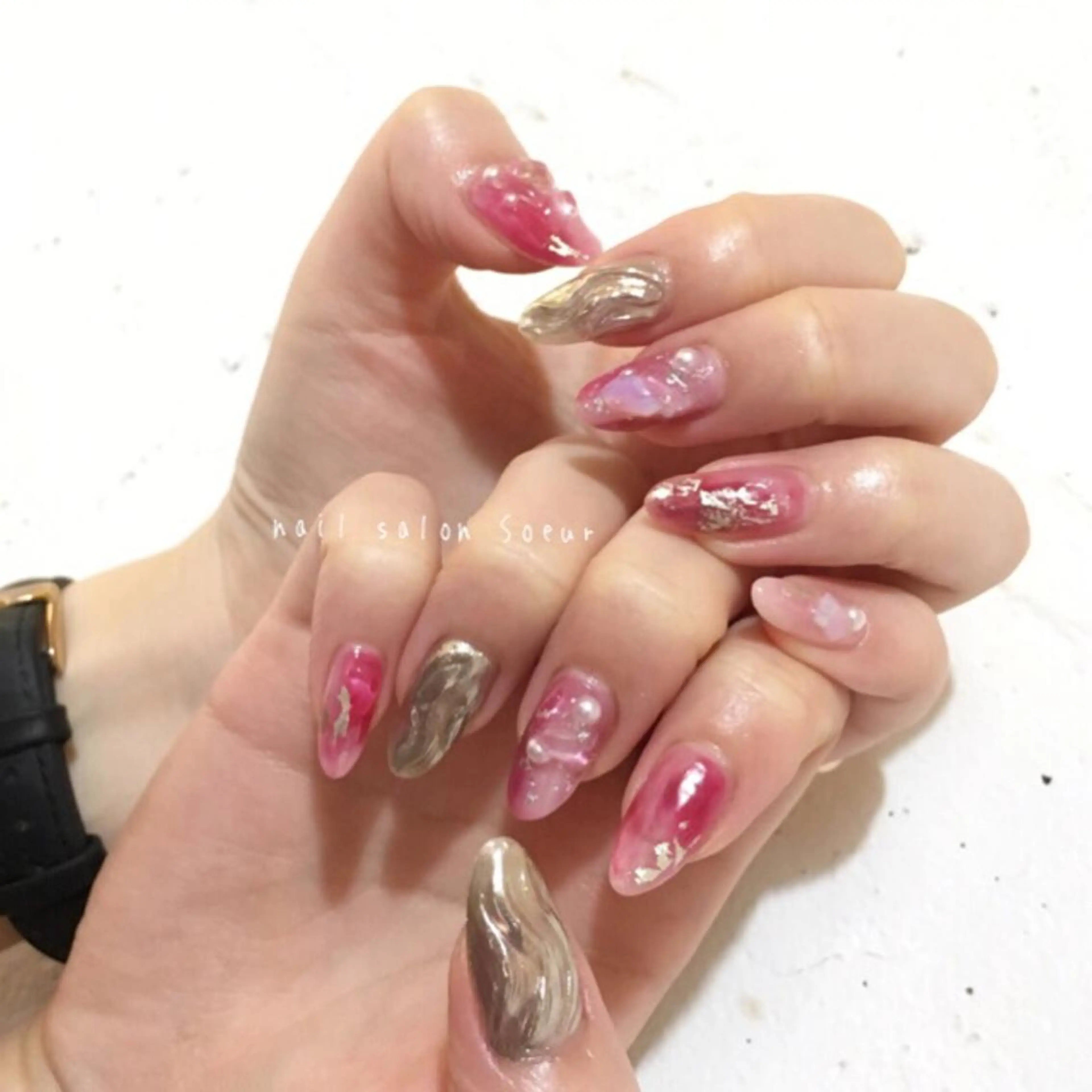 ネイル アートネイル 長さ出し ジェルネイル マットネイル ミラーネイル ハンドネイル nail salon Soeurのネイルデザイン