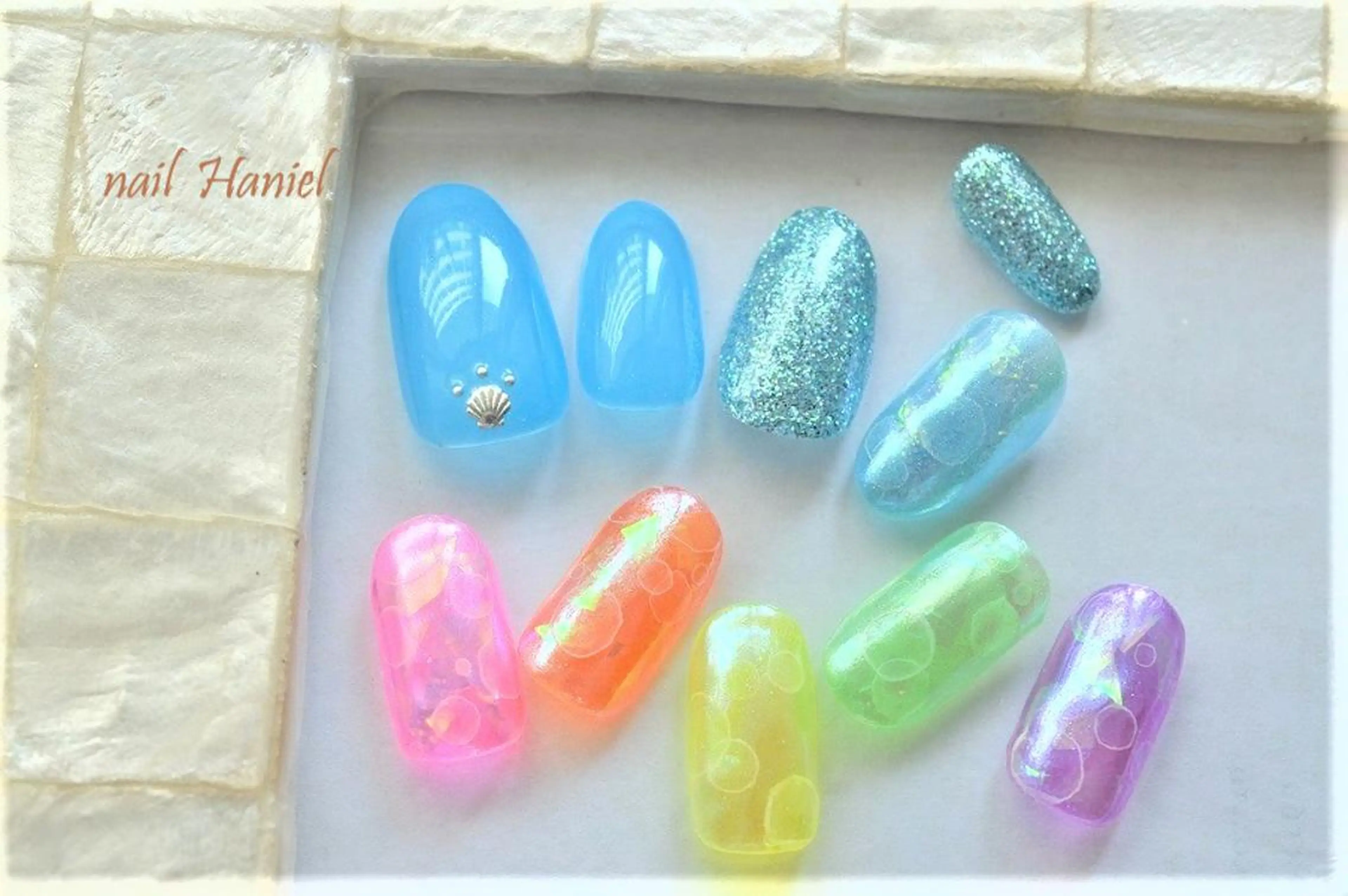 ネイル アートネイル フットネイル ジェルネイル 氷ネイル・うるうるネイル nail Haniel所属・半蔵門サロンハニエル 魅神 ちよのネイルデザイン