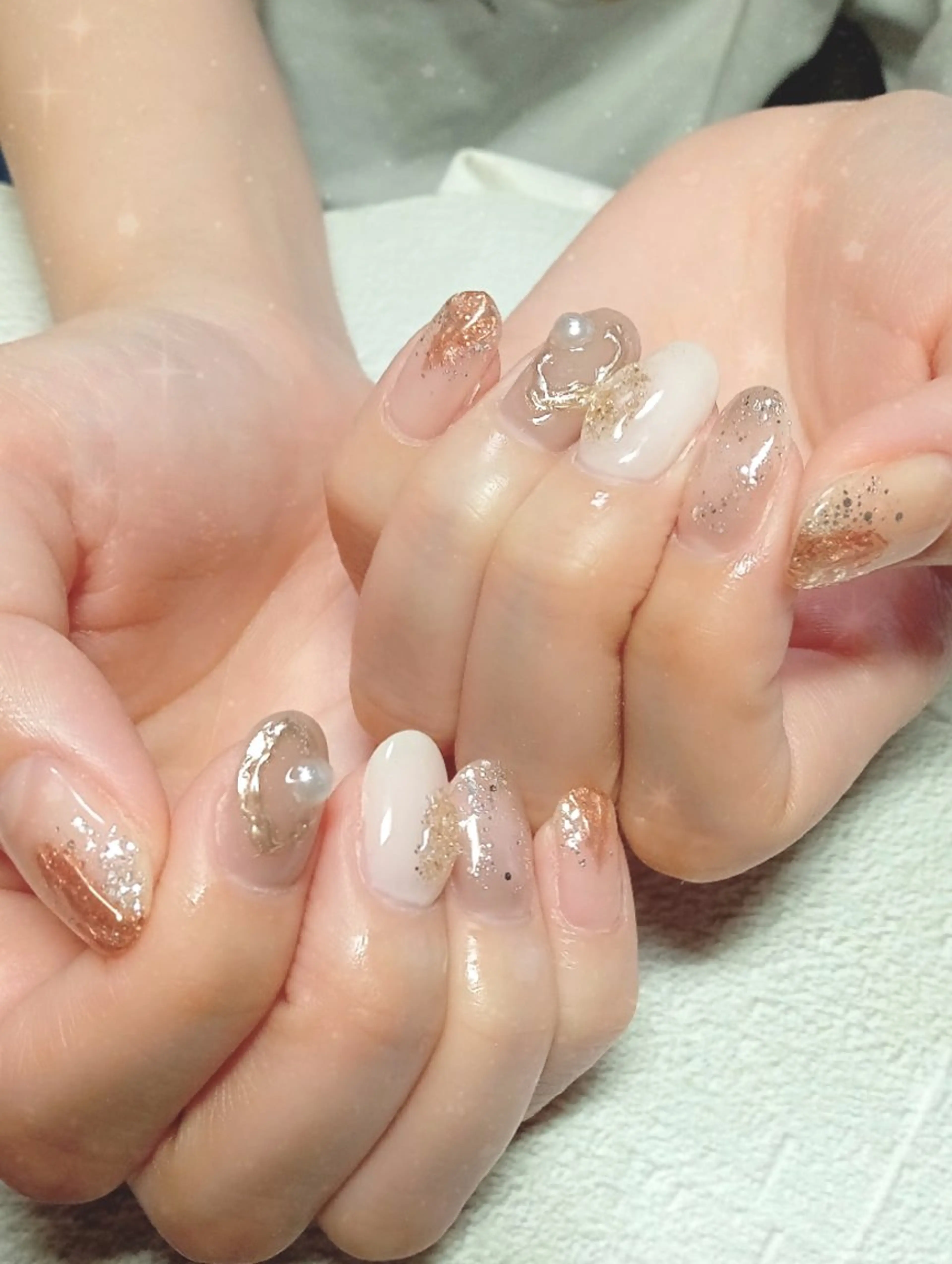 ネイル フレンチネイル ジェルネイル キラキラネイル 大理石ネイル(マーブル) ミラーネイル ハンドネイル flure de neige yukiのネイルデザイン