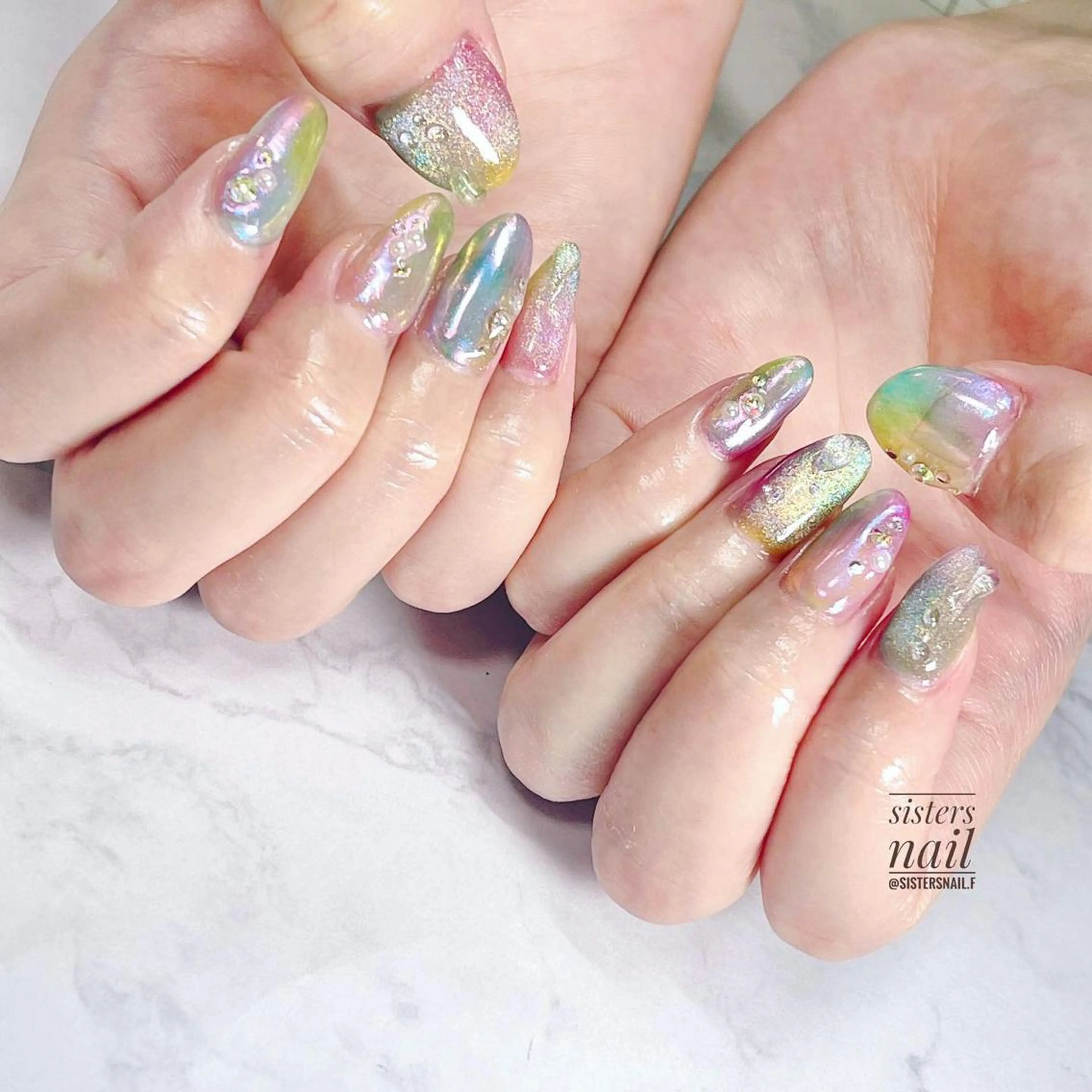ネイル アートネイル オーロラネイル マグネットネイル 夏ネイル sisters nail.fのネイルデザイン