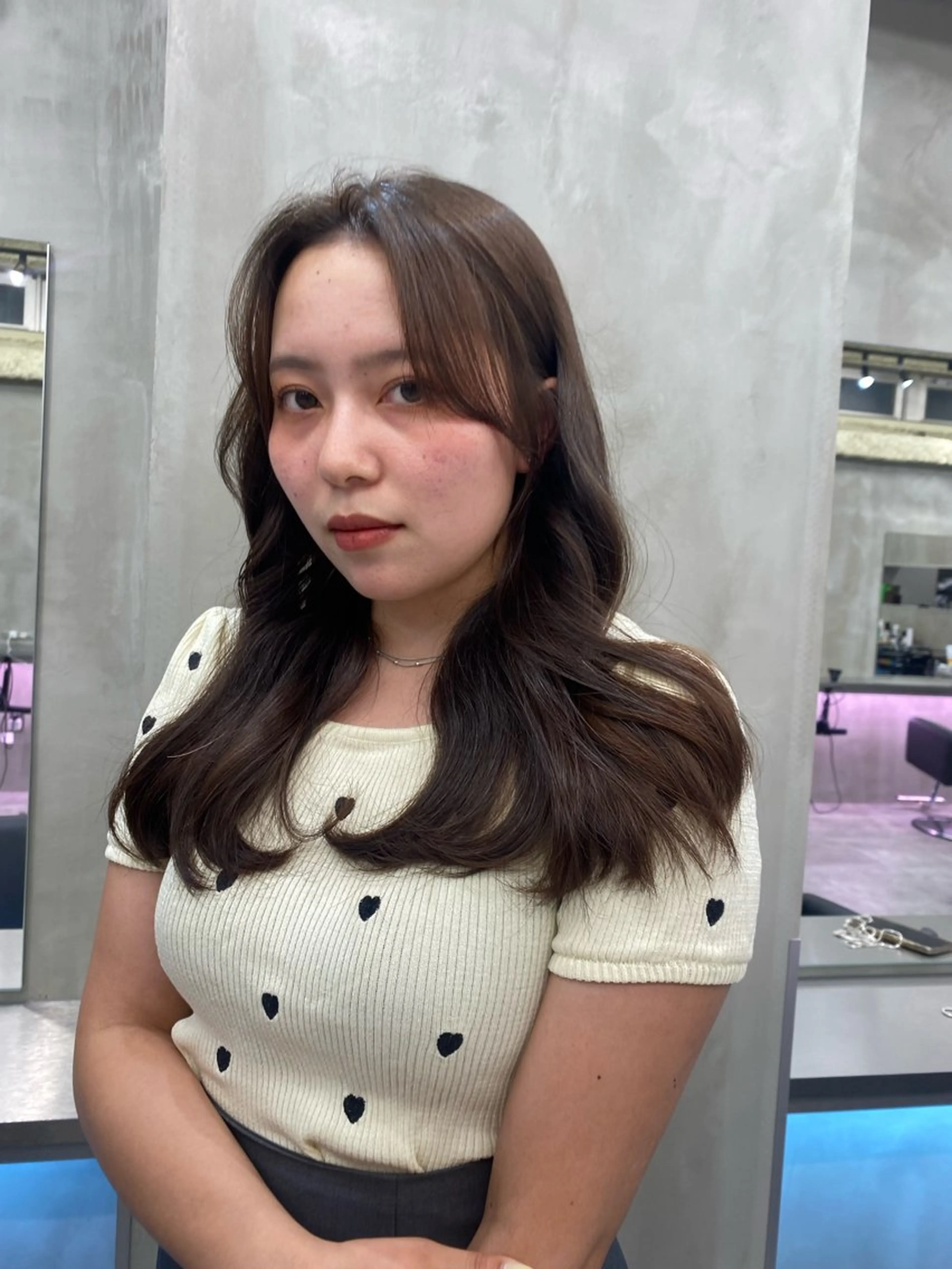 セミロング カラー くびれヘア 韓国風ヘア 小顔カット 🍈yurina パーマ🍈のヘアスタイル