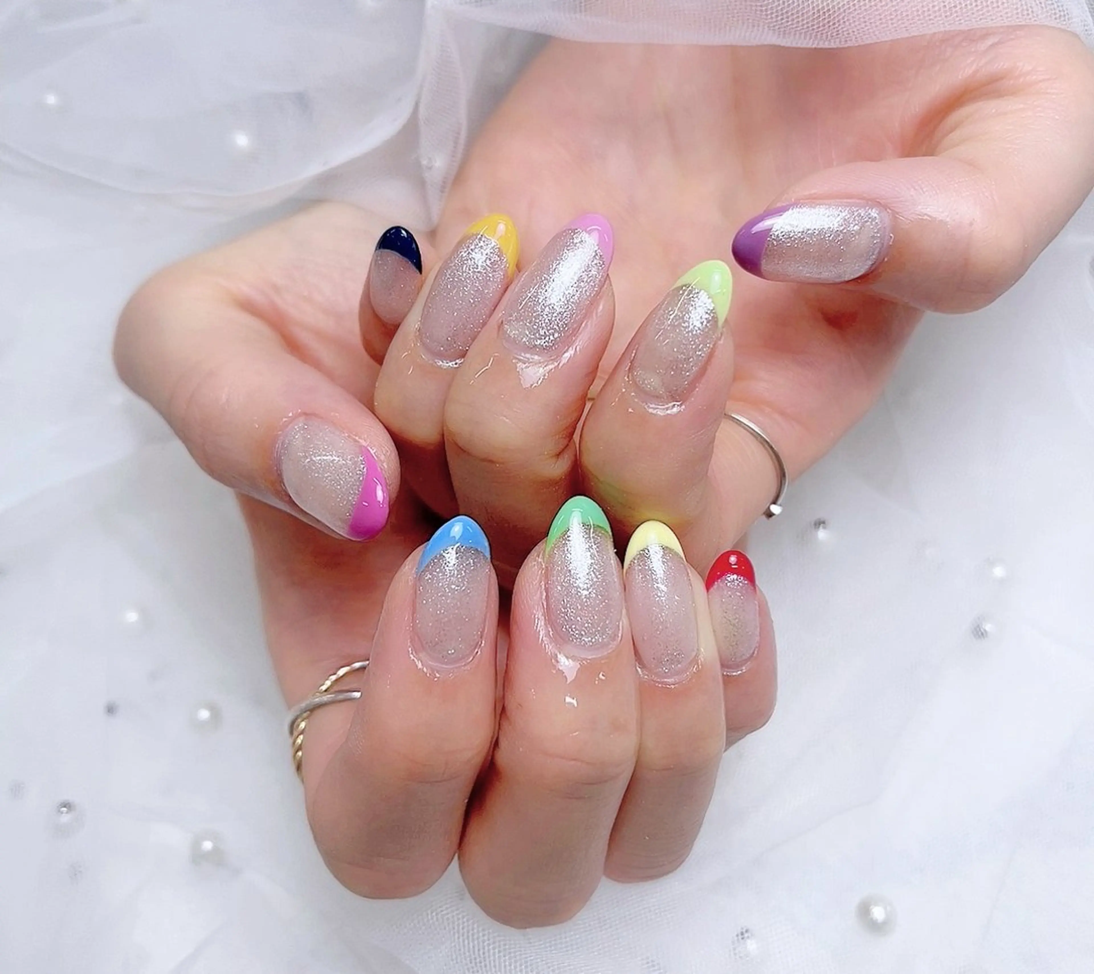 ネイル アートネイル オーロラネイル 長さ出し フラッシュネイル フットネイル ハンドネイル Mimo beau ty   salonのネイルデザイン