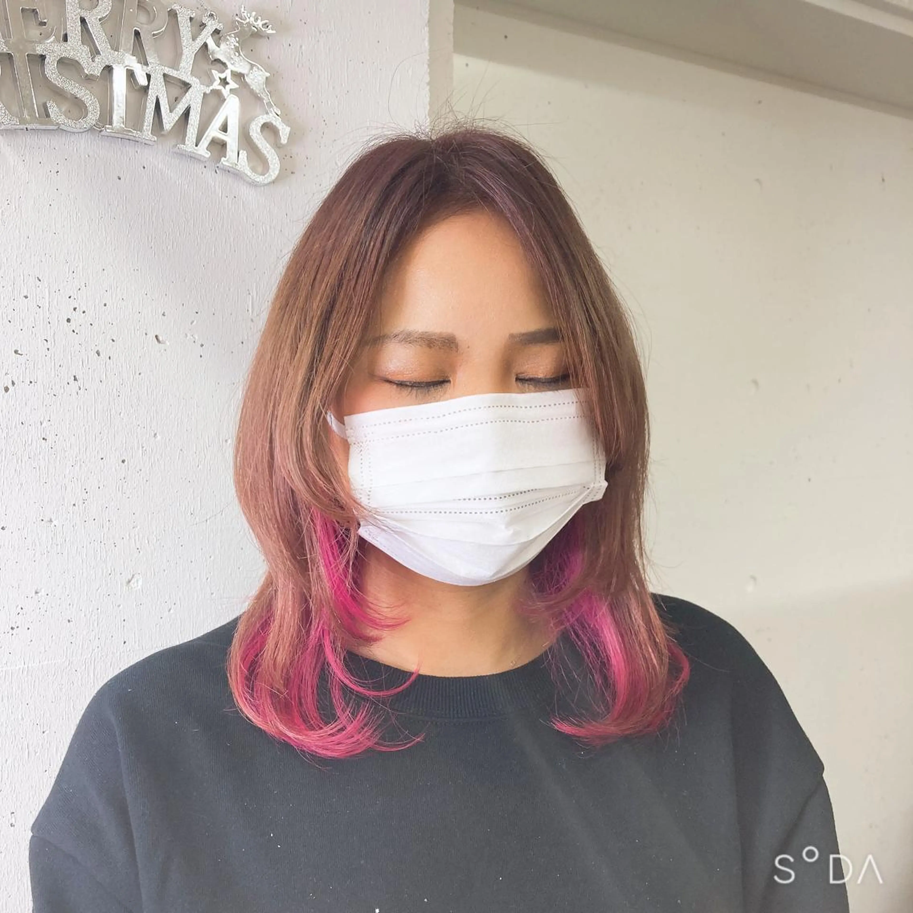 セミロング カラー ピンクカラー ミルミー美容室所属・🦄💒💓齎藤 七海子🦄💒💓のマツエク・マツパデザイン