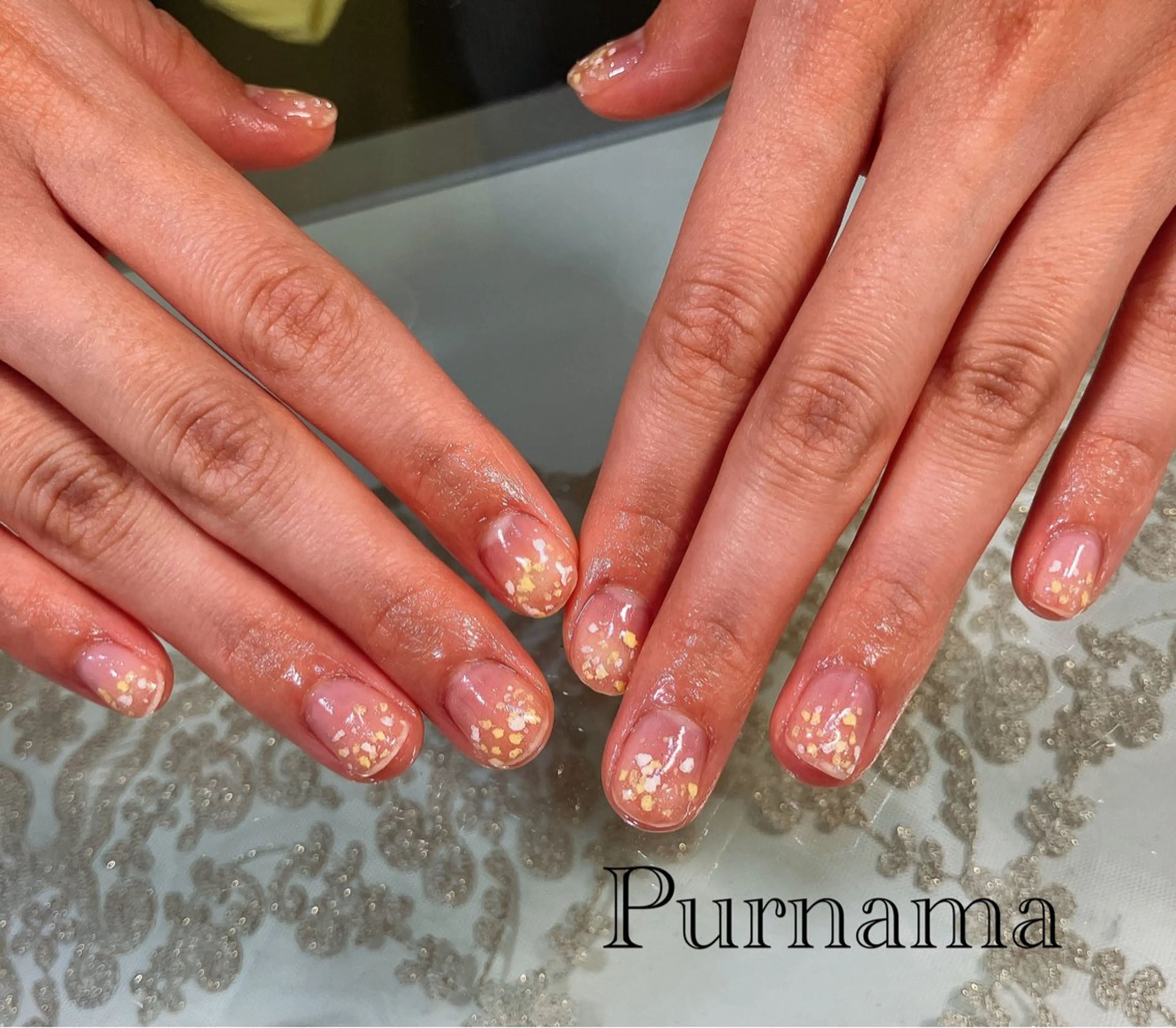 ネイル ラメ(グリッター) 黄色 Purnama(ﾌﾟﾙﾅﾓ)所属・Purnama あきのネイルデザイン