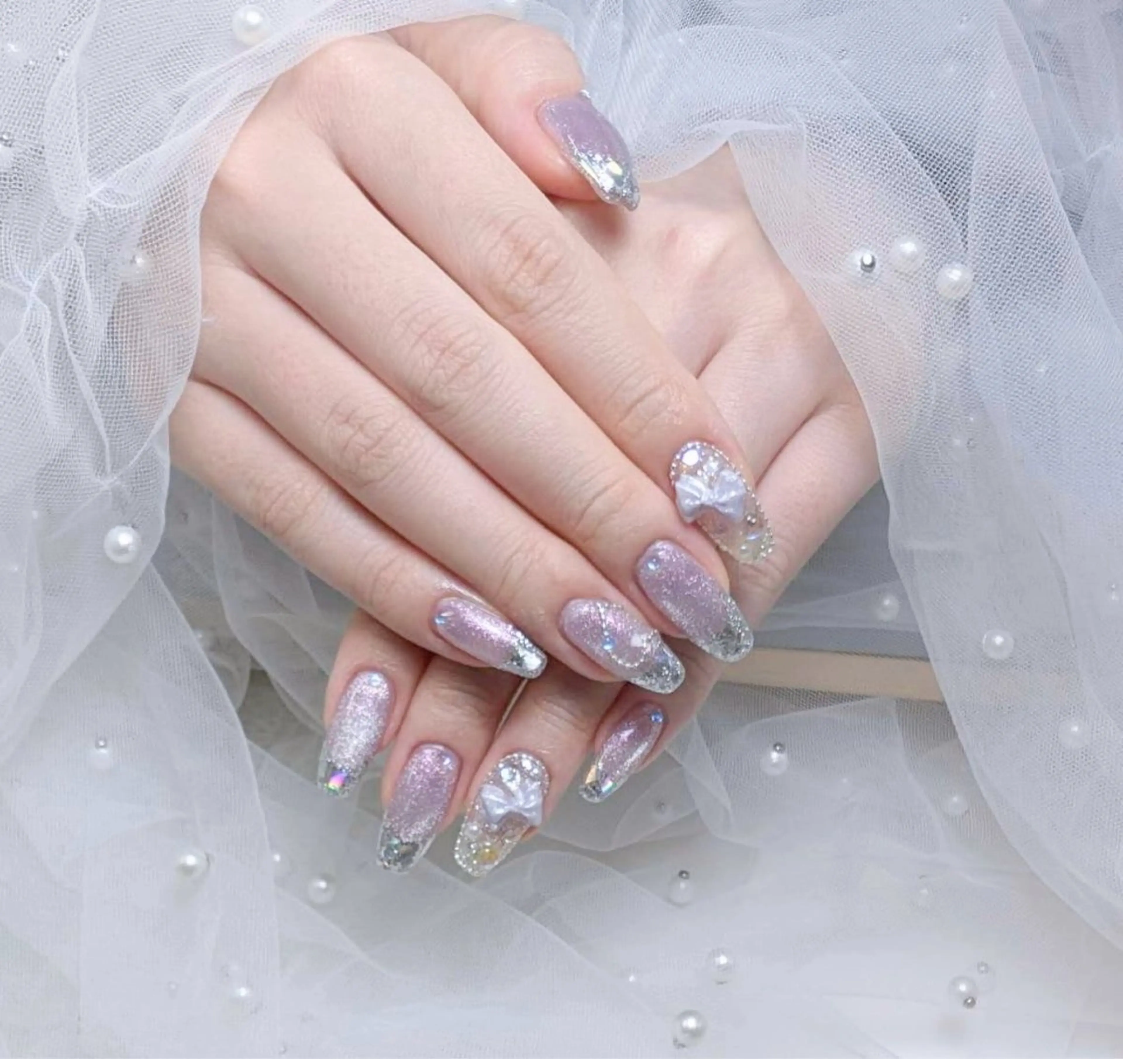 ネイル アートネイル フットネイル フレンチネイル ジェルネイル ガラスフレンチ ハンドネイル Mimo beau ty   salonのネイルデザイン