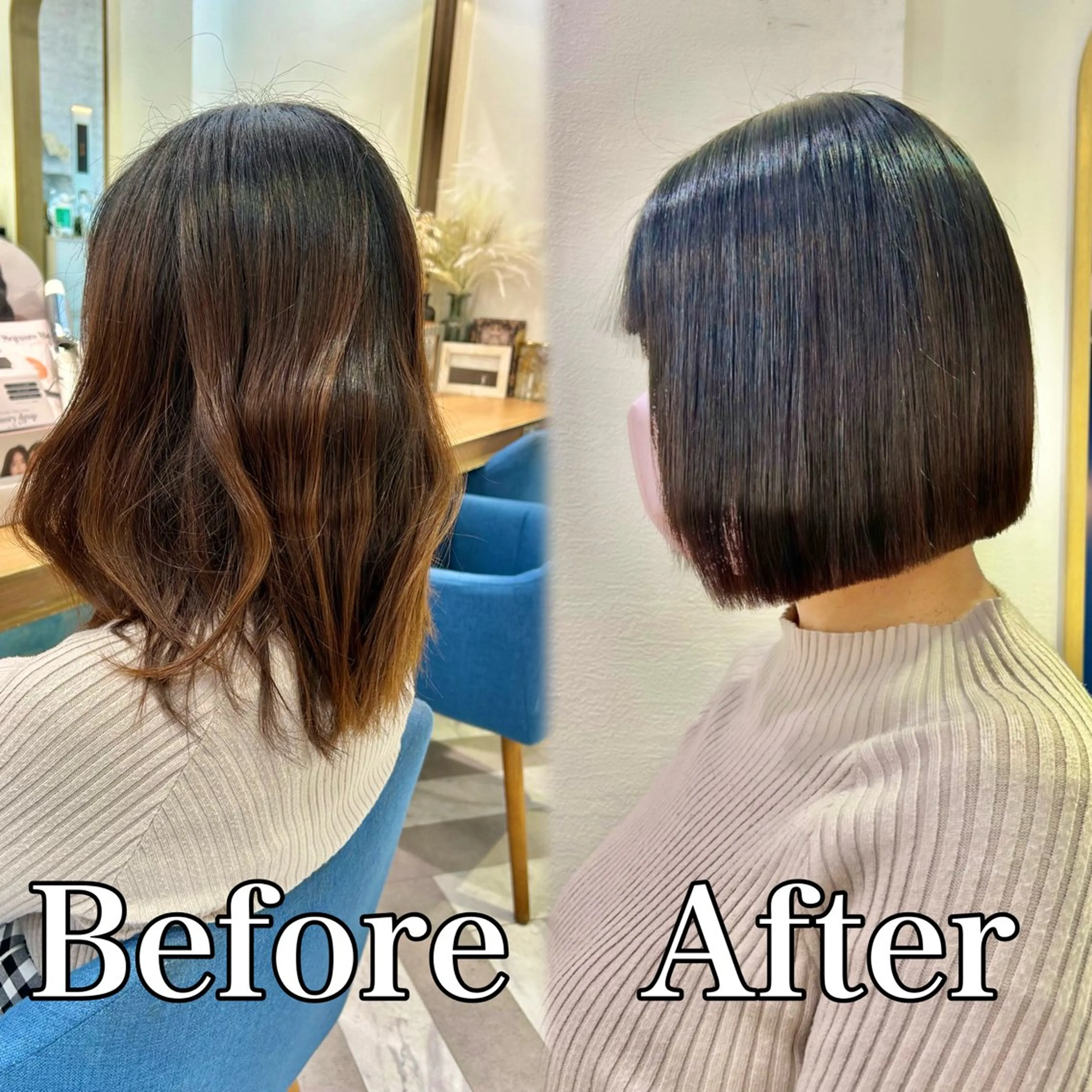 ミディアム カラー ワンレンボブ ブリーチ ブリーチなしカラー ボブ 顔周りカット カット ヘアカラー 縮毛矯正 髪質改善【縮毛矯正】 美髪ボブを量産する人のヘアスタイル