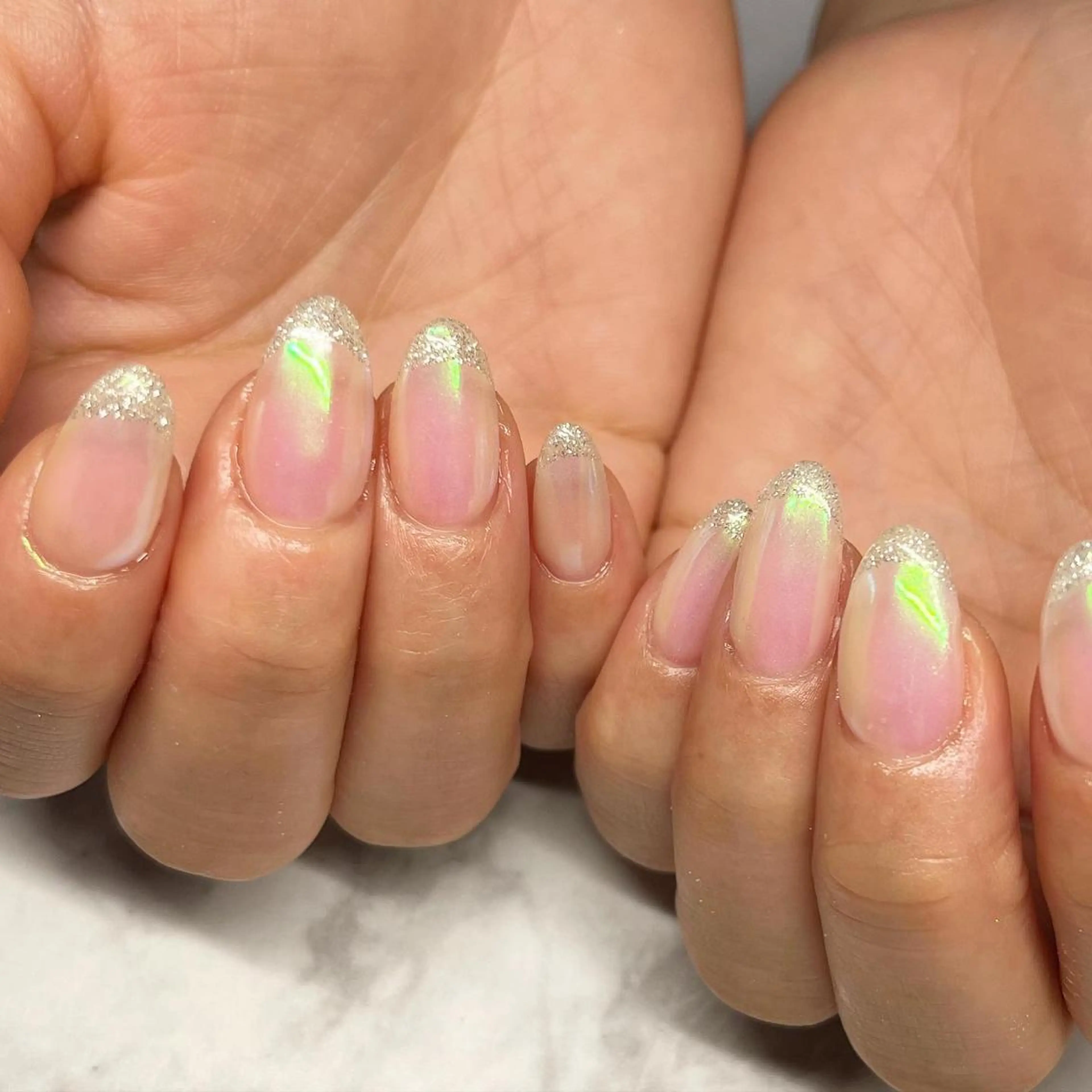ネイル オーロラネイル フレンチネイル ラメ(グリッター) ミラーネイル 587nail *のネイルデザイン