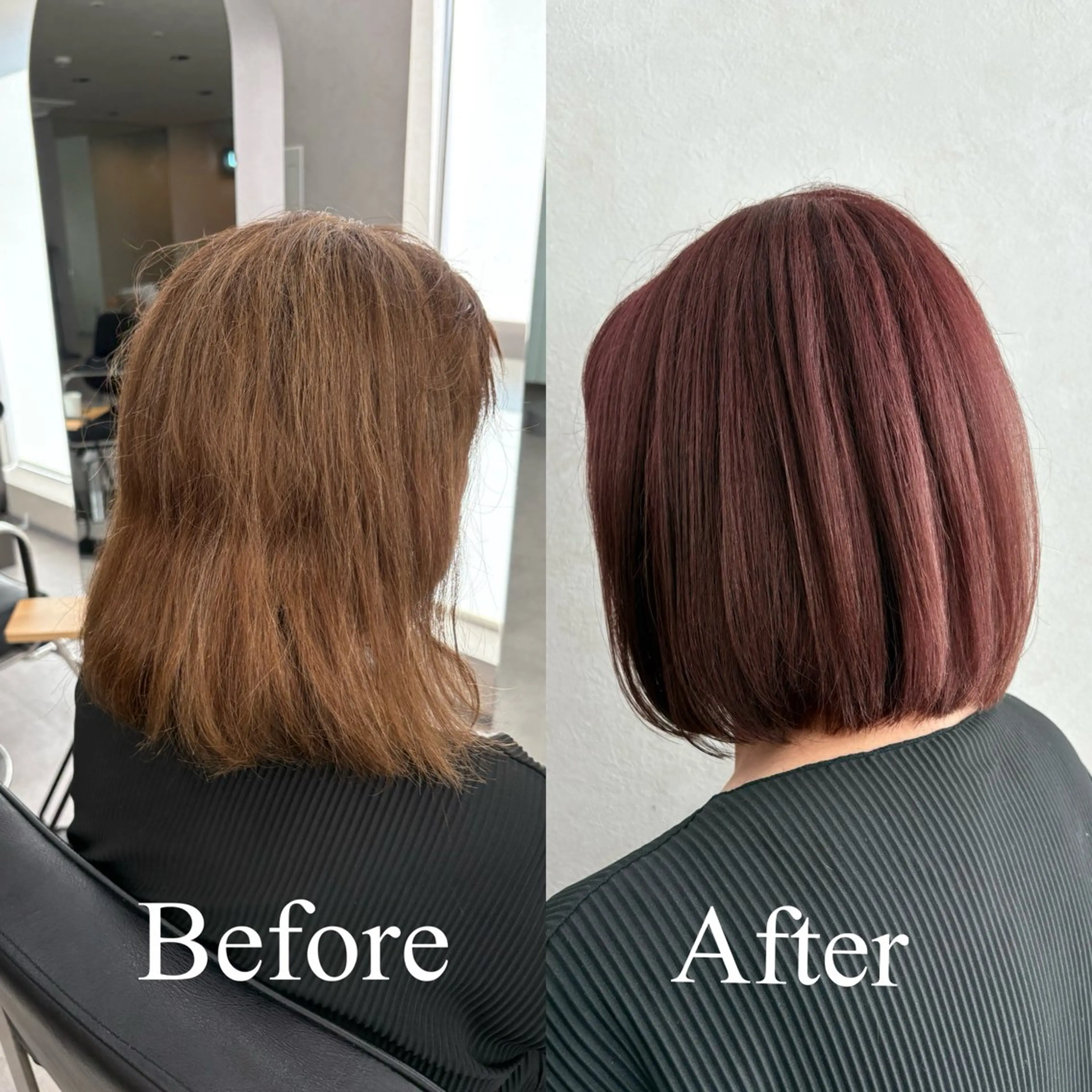ミディアム カラー ピンクカラー ボブ カット ヘアカラー トリートメント qumu 横浜所属・透明感カラー/ボブ/ 髪質改善ストレートのヘアスタイル
