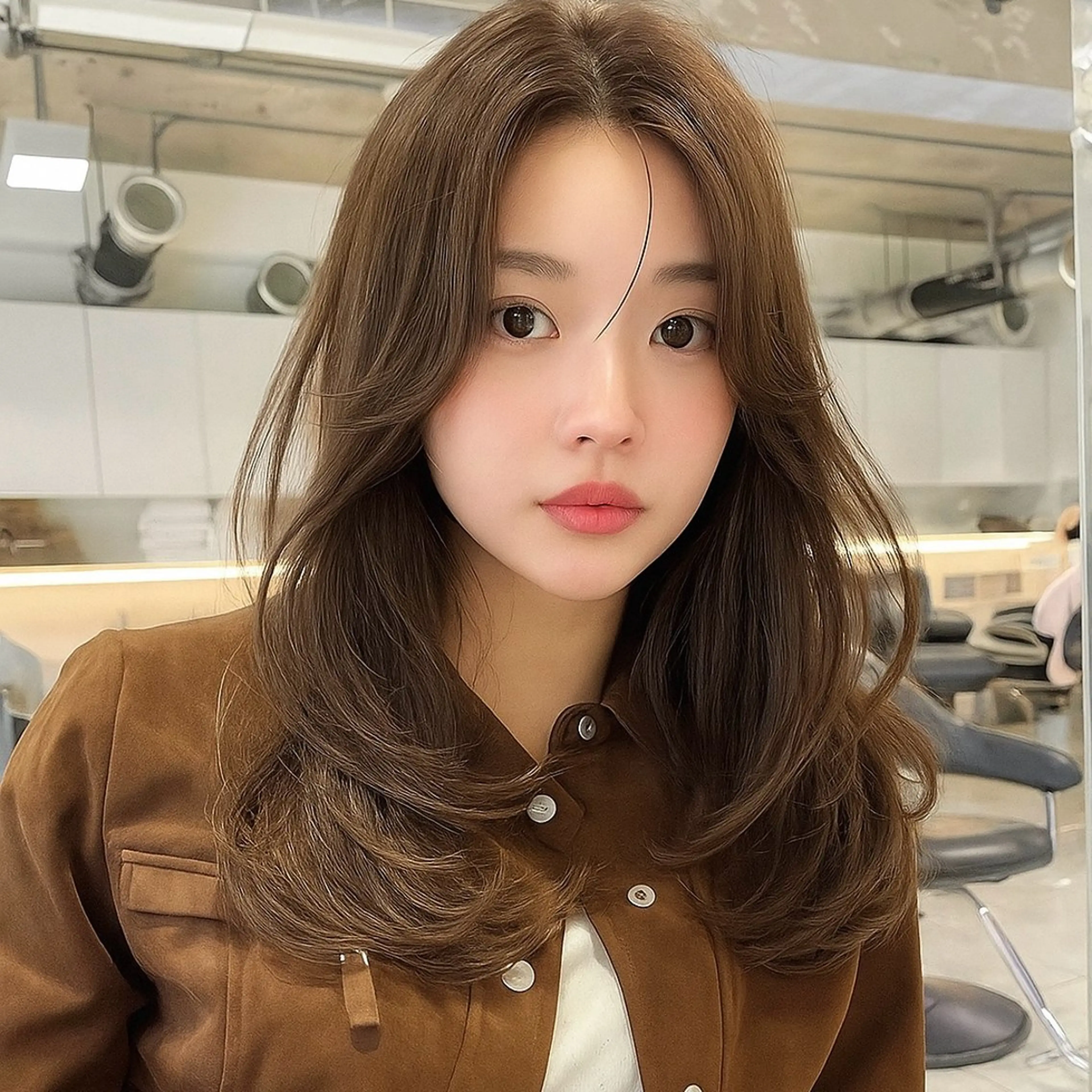 ミディアム カラー パーマ 顔まわりレイヤー 韓国風ヘア レイヤーカット 似合わせカット 小顔カット カット ヘアカラー トリートメント 美容院難民の救世主/ Gain KAKKYのヘアスタイル