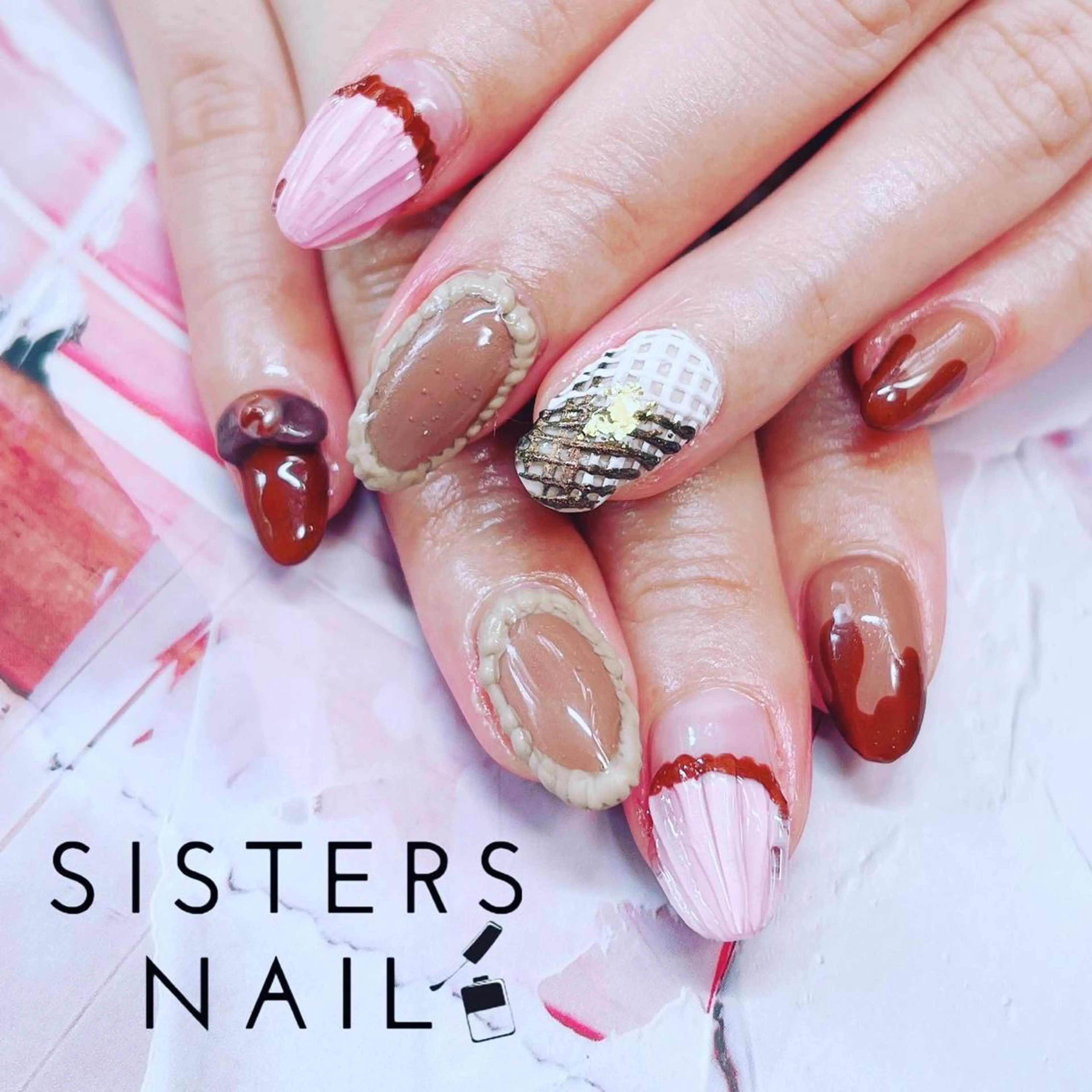 ネイル アートネイル リボン バレンタイン ハンドネイル ハンドケア sisters nail.fのネイルデザイン
