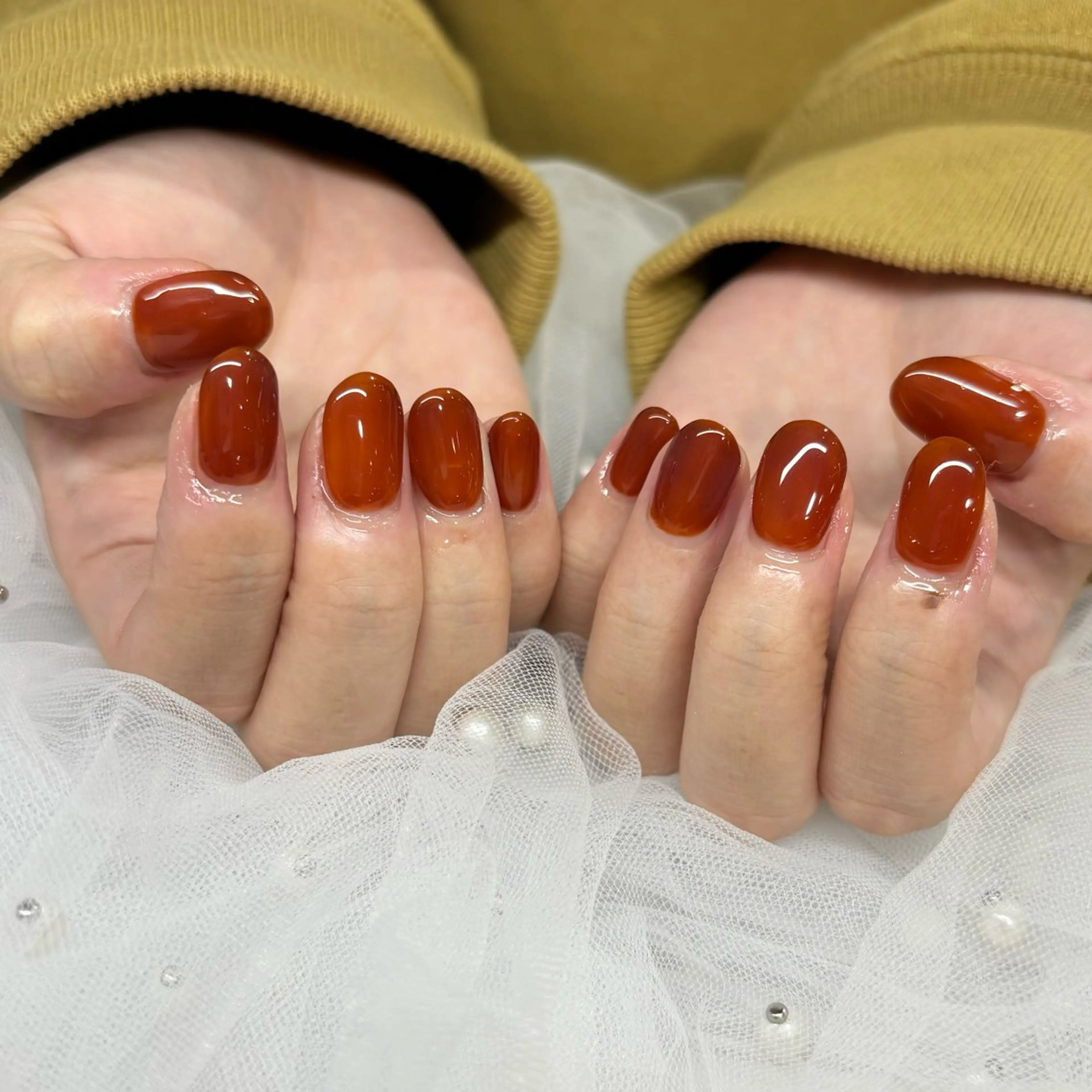 ネイル ブラウン オレンジ ハンドネイル 荒巻 めいのネイルデザイン