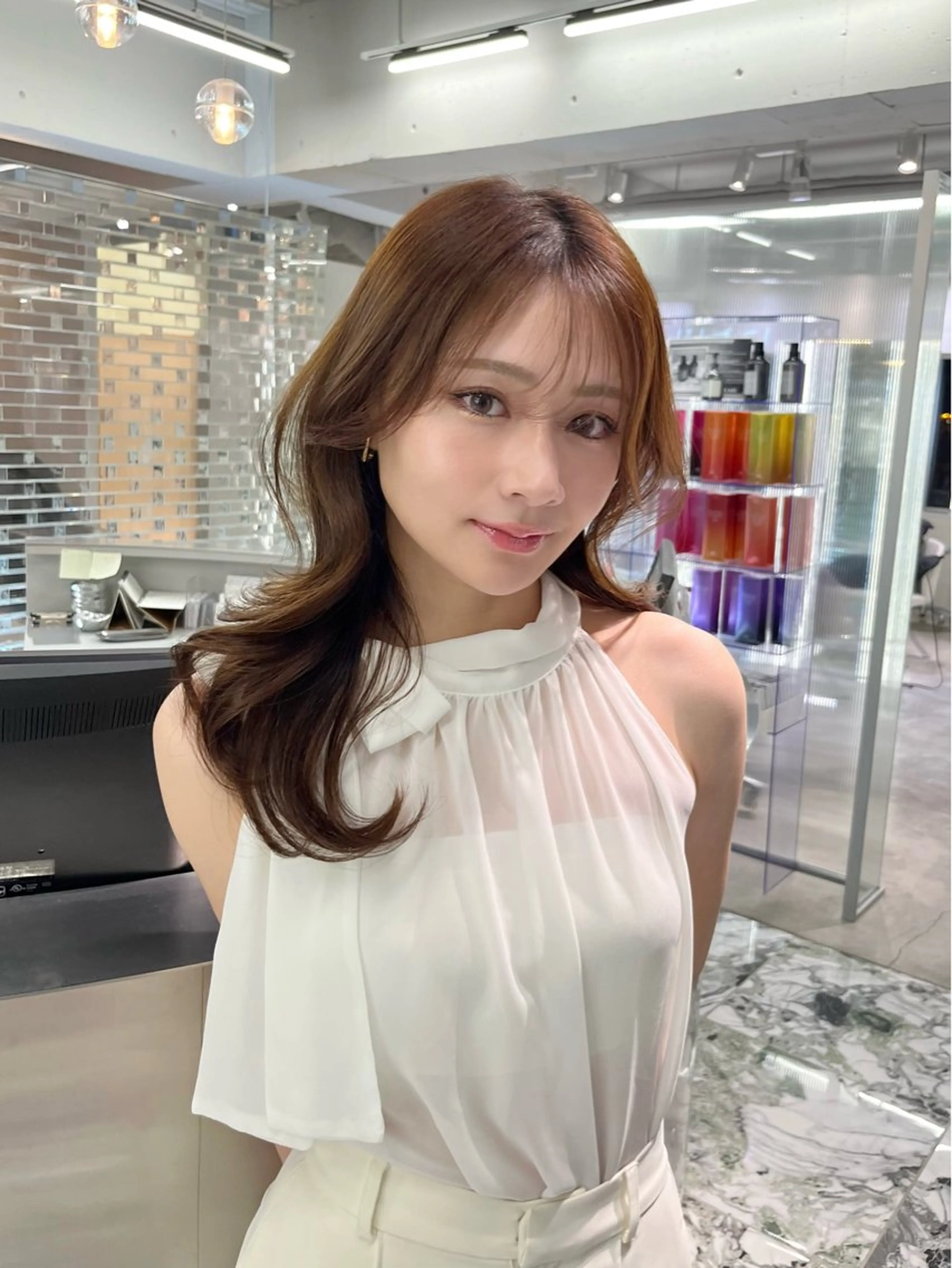 セミロング カット ヘアカラー トリートメント XENA RENA 名駅 / 艶カラーのヘアスタイル