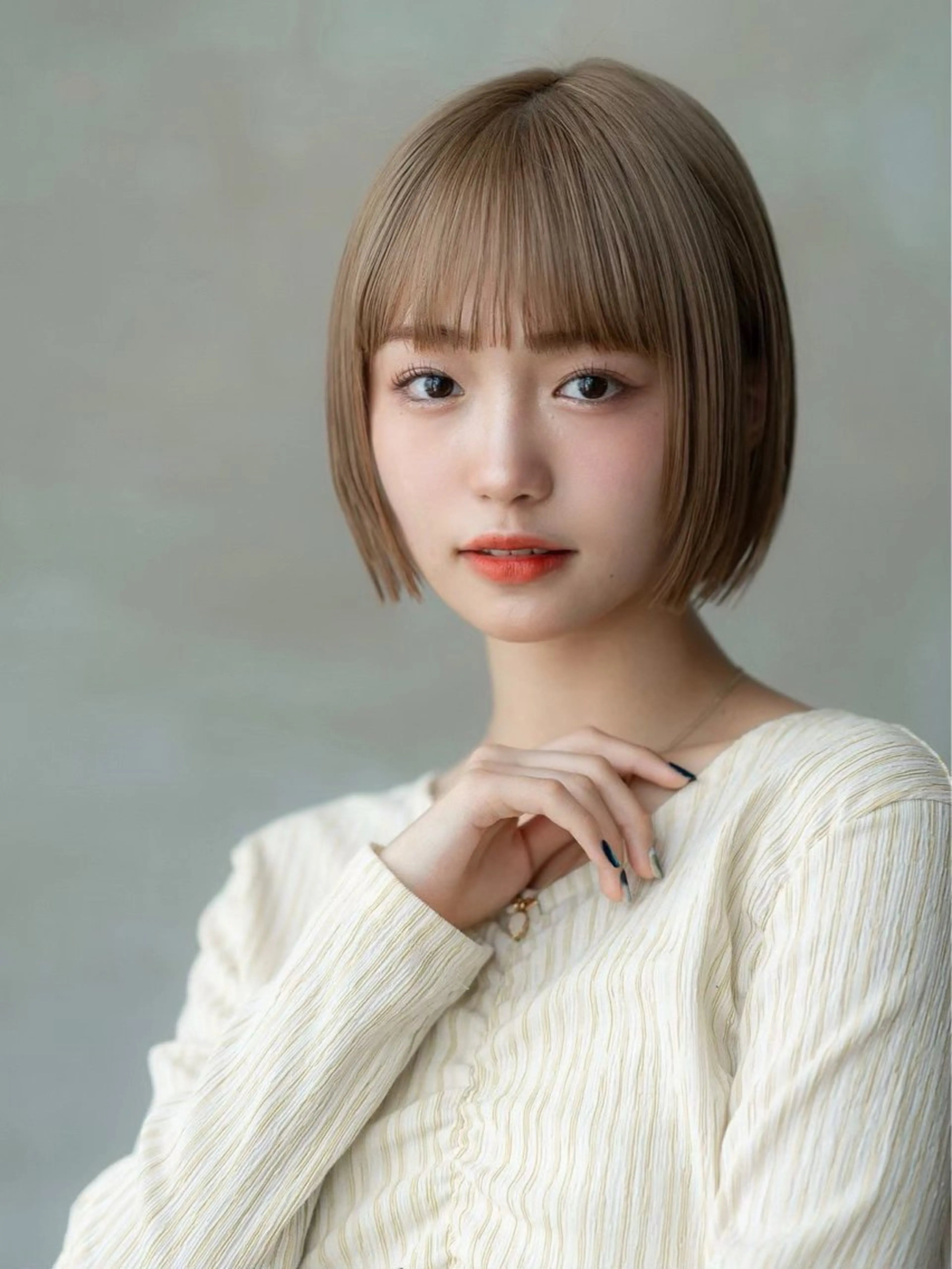 ミディアム 切りっぱなしボブ ボブレイヤー ボブ レイヤーカット カット ヘアカラー トリートメント フルノコウキ/新宿/ レイヤーボブ/韓国風のヘアスタイル