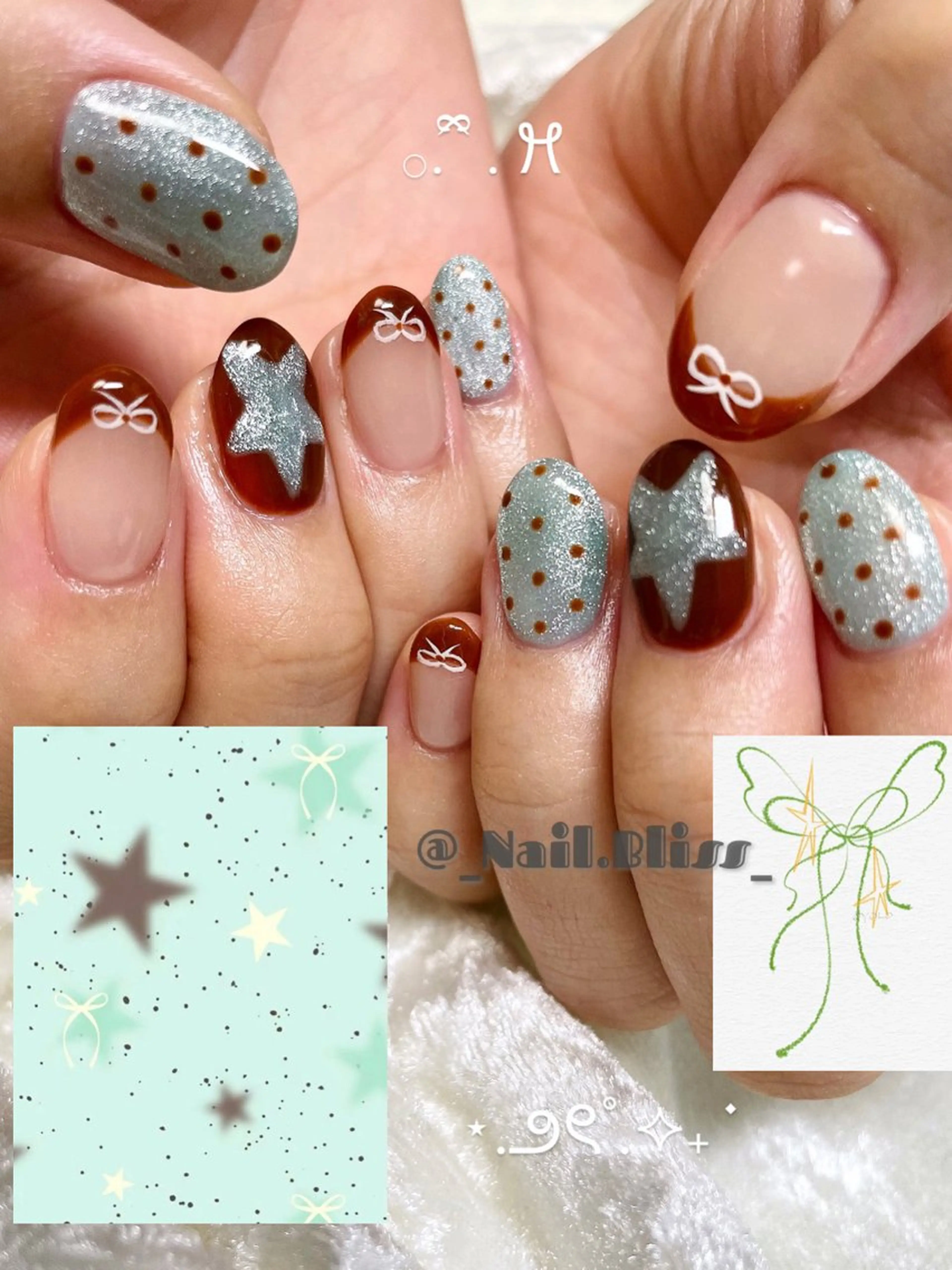 ネイル ブラウン グリーン マグネットネイル 持ち込み ハンドネイル NAIL BLISSのネイルデザイン