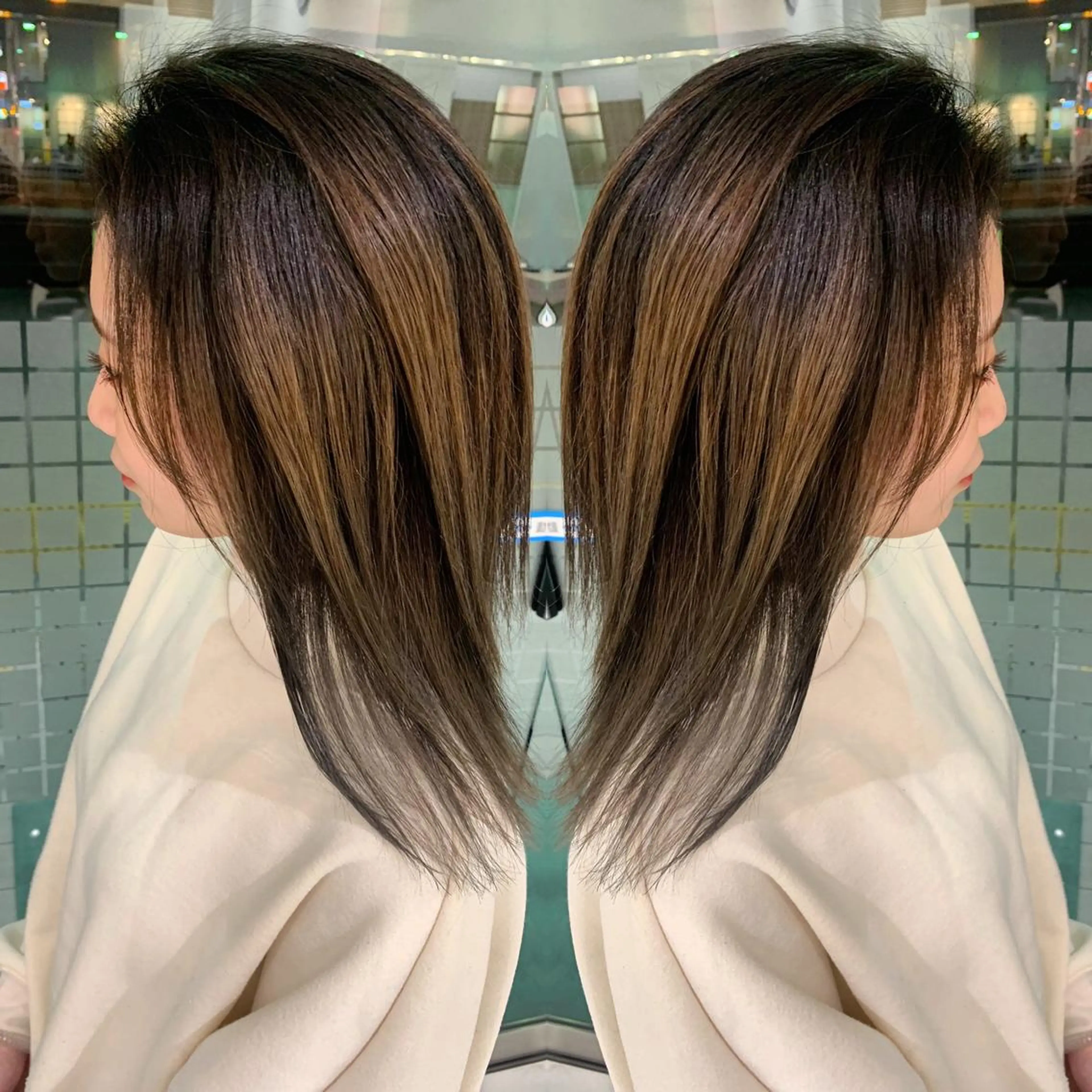 セミロング カラー バレイヤージュ グレージュ レイヤーカット カット ヘアカラー N° jillva ♦️川端裕司♦️のヘアスタイル