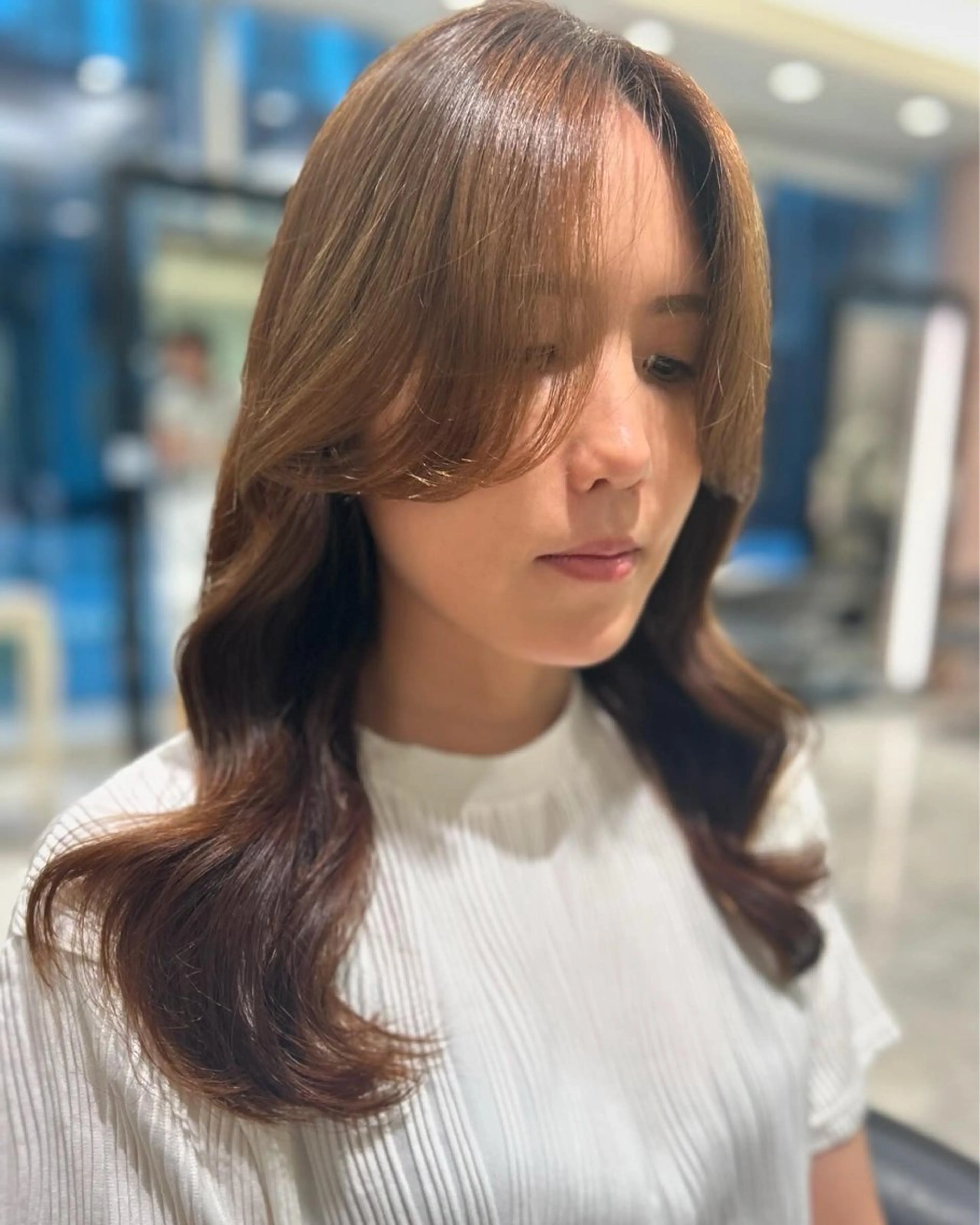 セミロング パーマ カット パーマ 垢抜けヘア 韓国ヘア銀座近下菜央のヘアスタイル