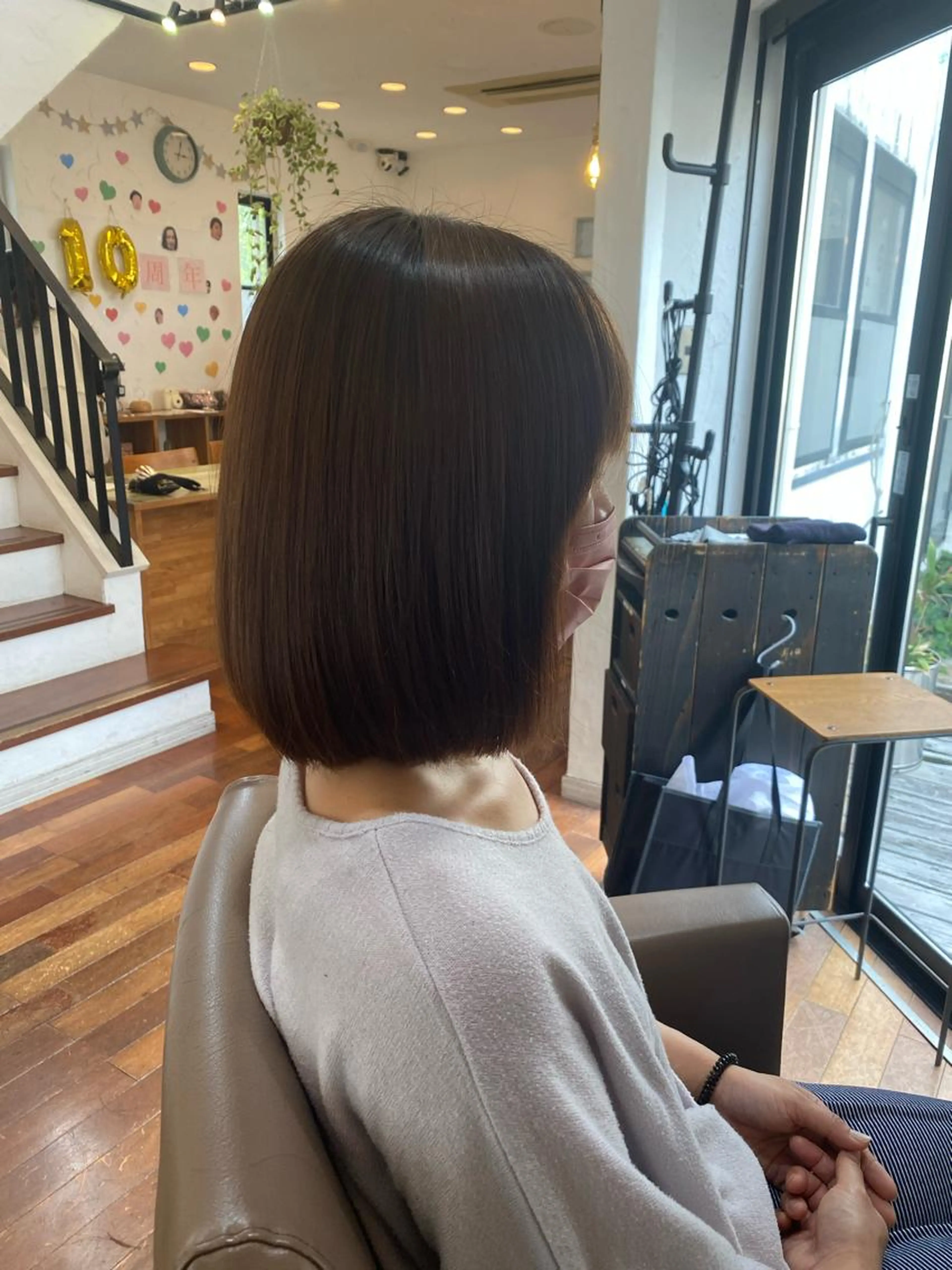ロングヘアカット、撮影の写真