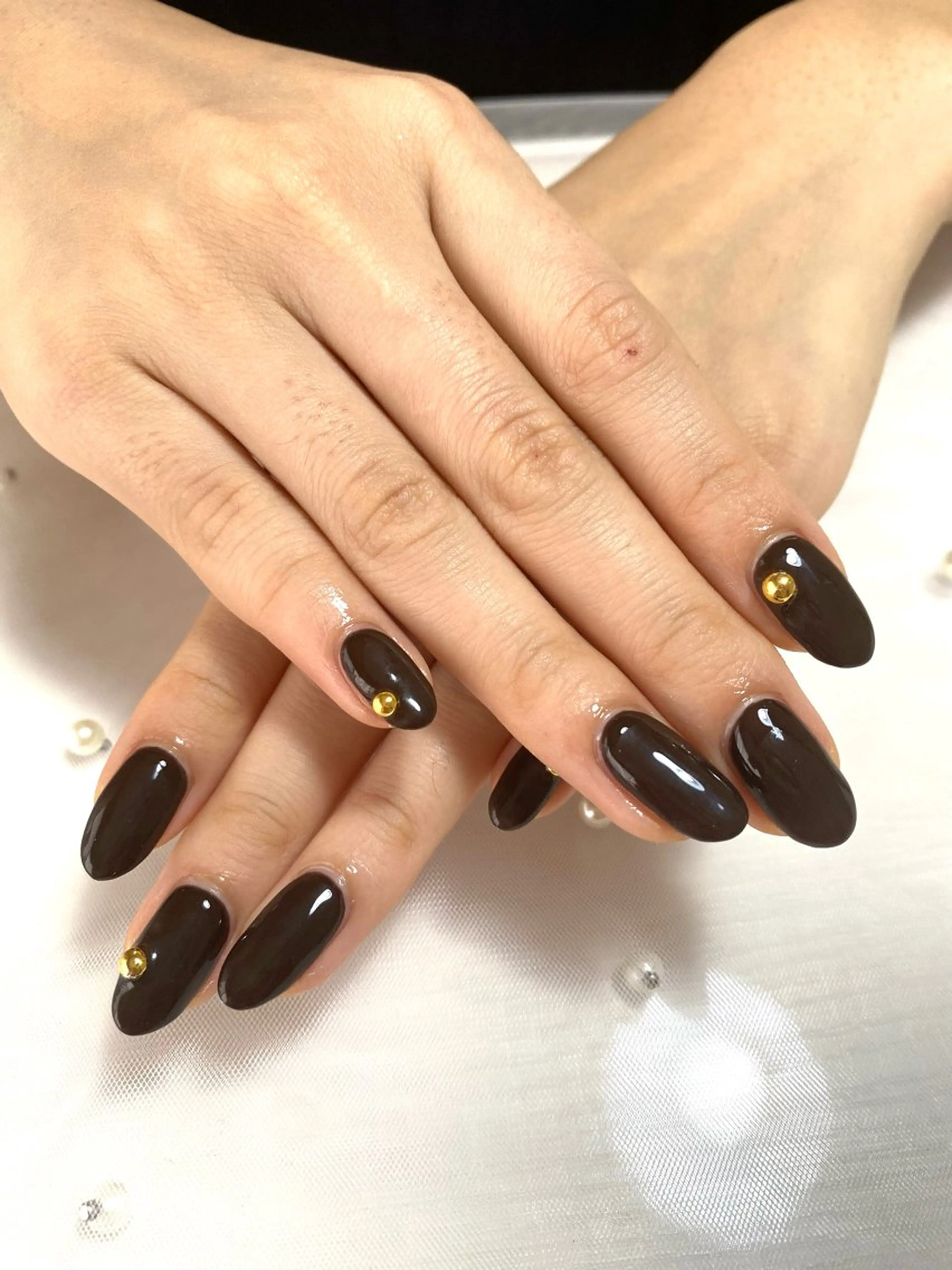 ネイル ブラウン ゴールド ロングネイル ハンドネイル Nail mimi．のネイルデザイン