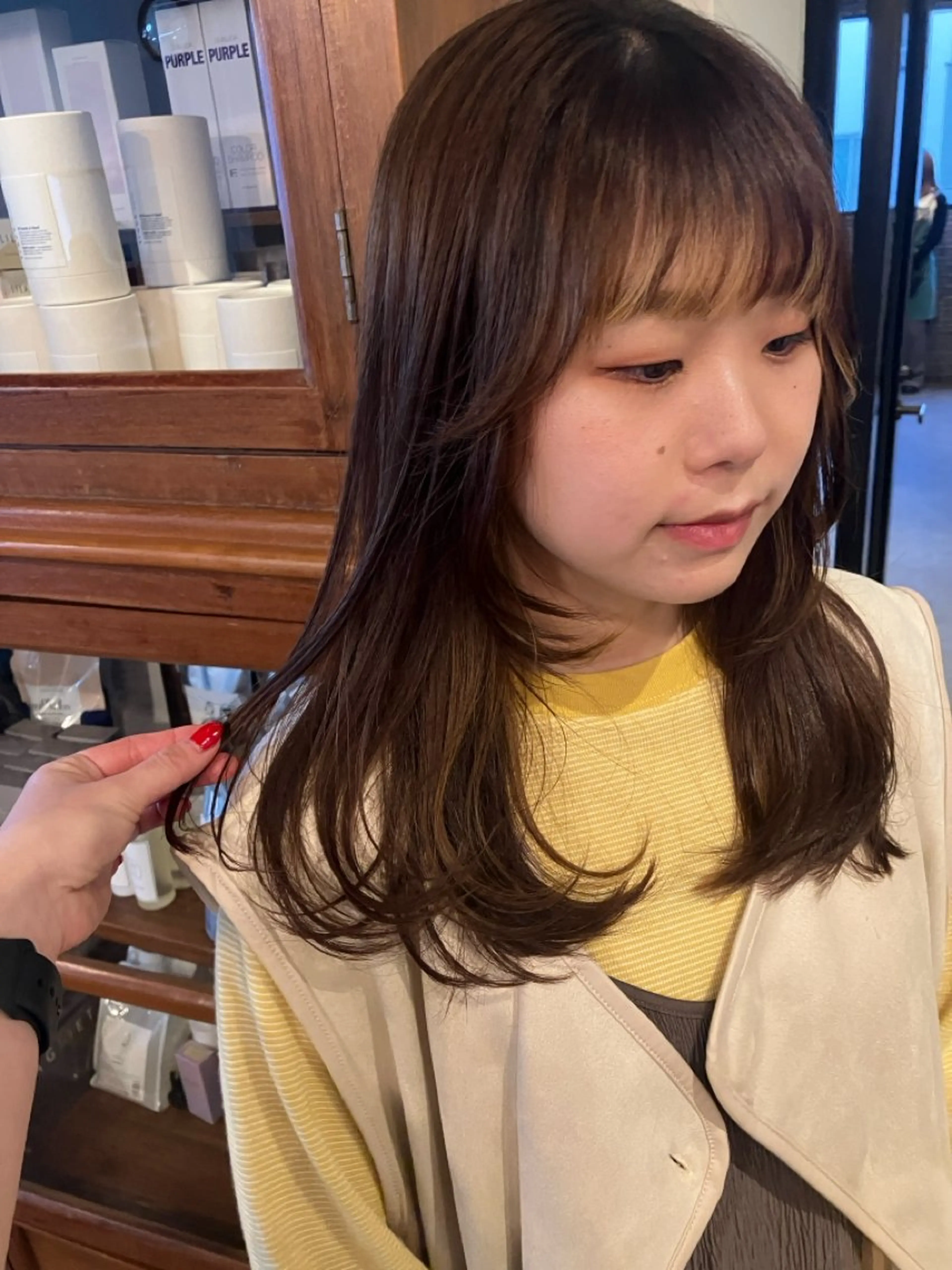セミロング カラー 顔まわりレイヤー 顔周りカット レイヤーカット loty hair design所属・SEIRA🤍 レイヤーカットのヘアスタイル
