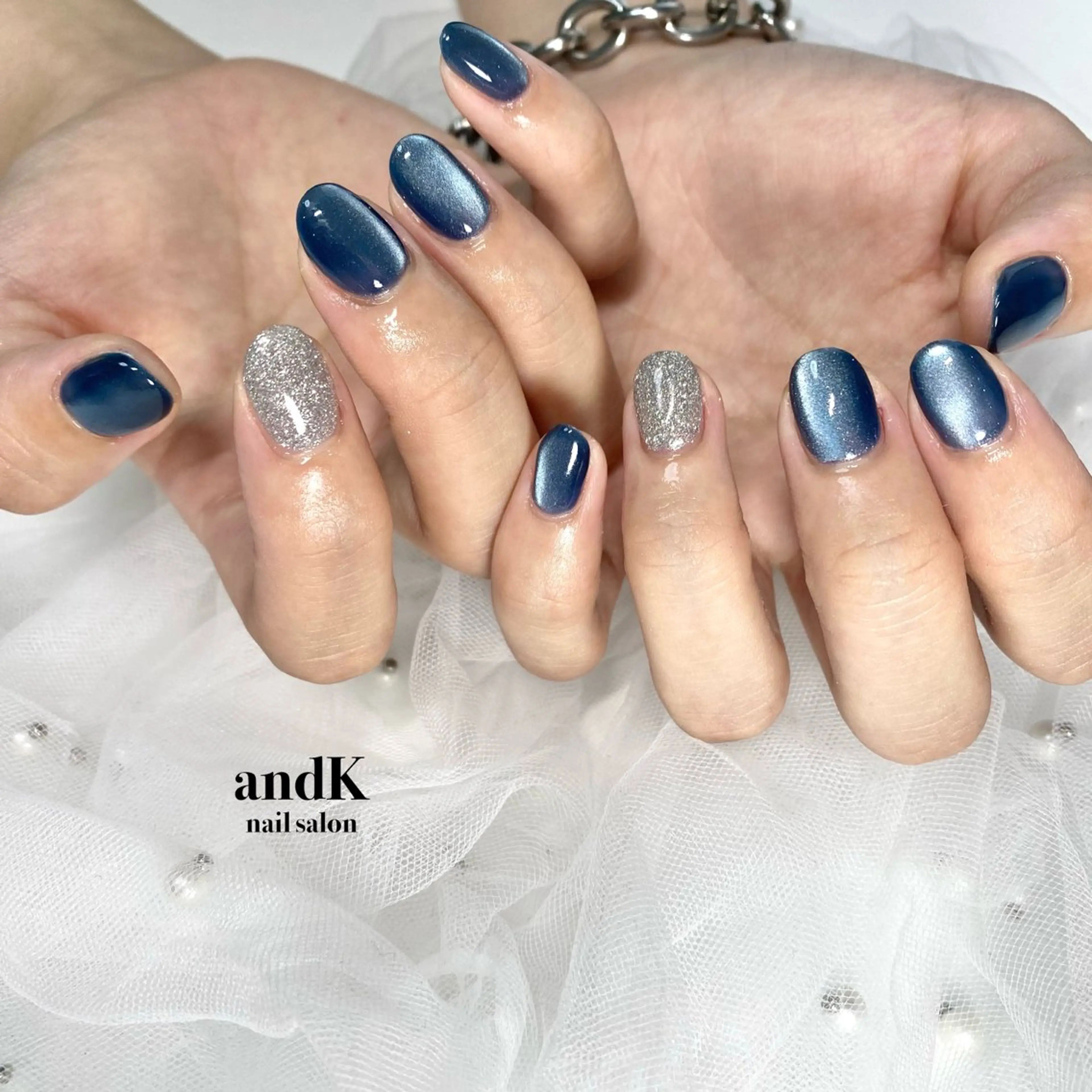 ネイル マグネットネイル ネイビー ハンドネイル andK nail salonのネイルデザイン
