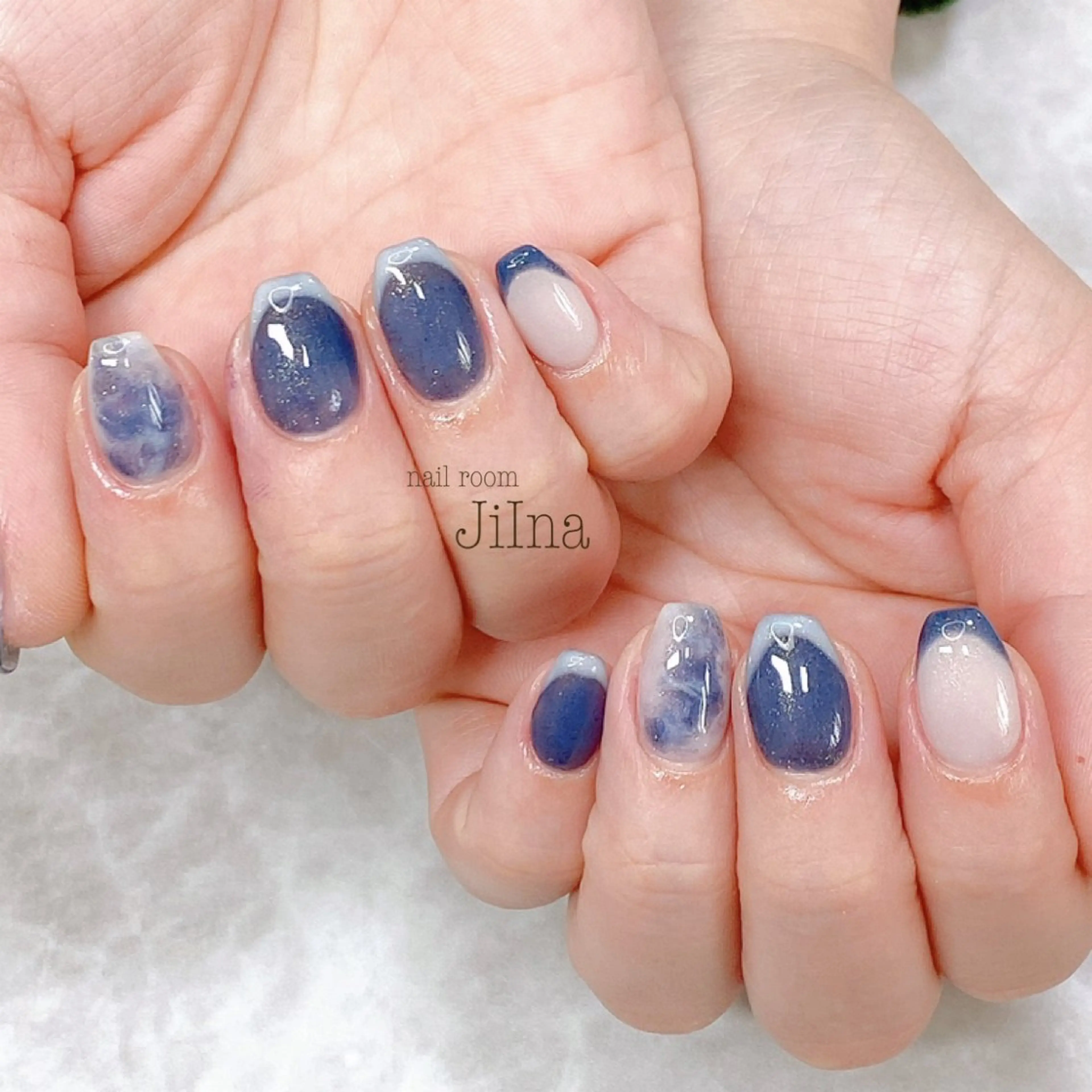 ネイル フレンチネイル 大理石ネイル(マーブル) nail room JiInaのネイルデザイン