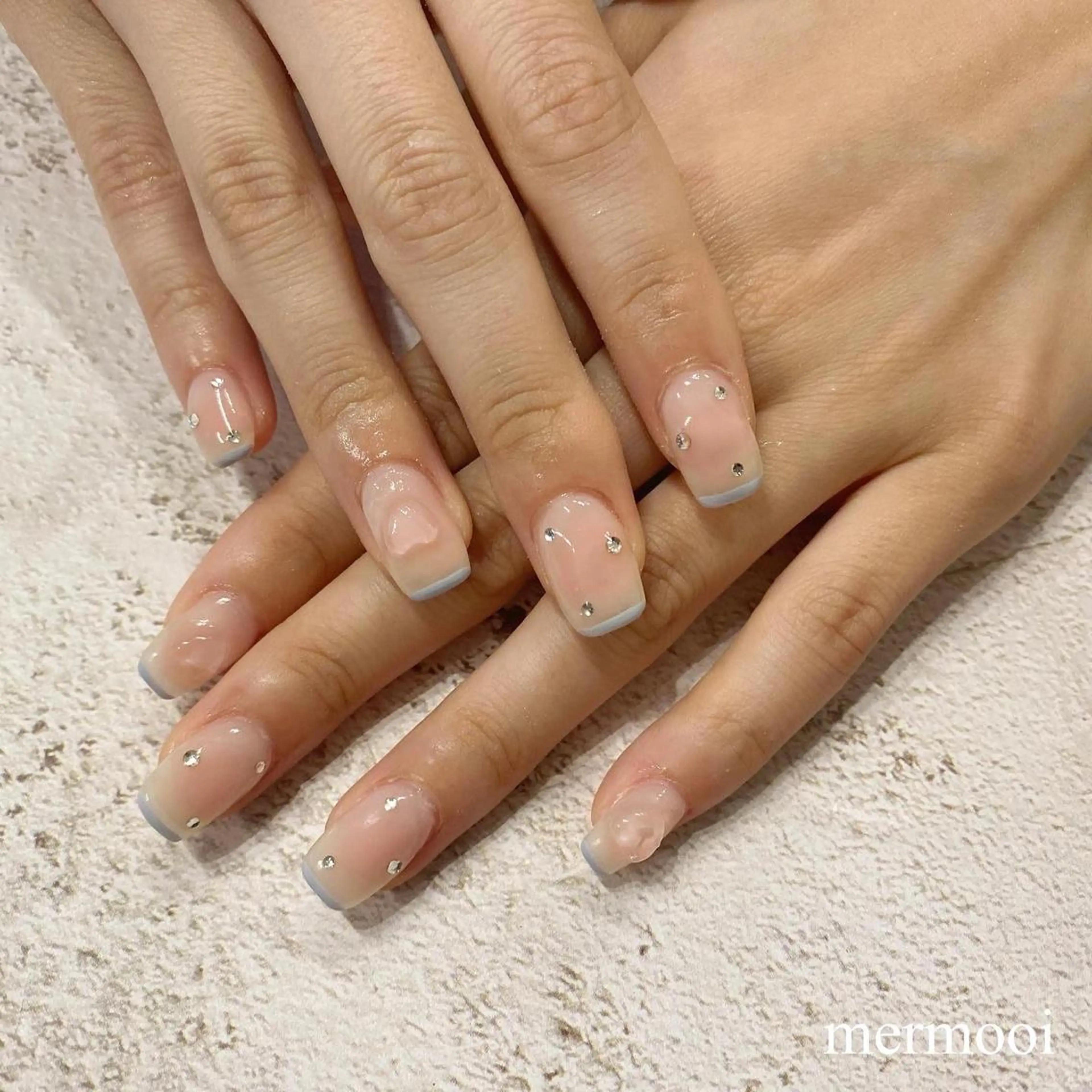 ネイル チークネイル クリアネイル フレンチネイル ハート キラキラネイル ハンドネイル mermooi nailのネイルデザイン