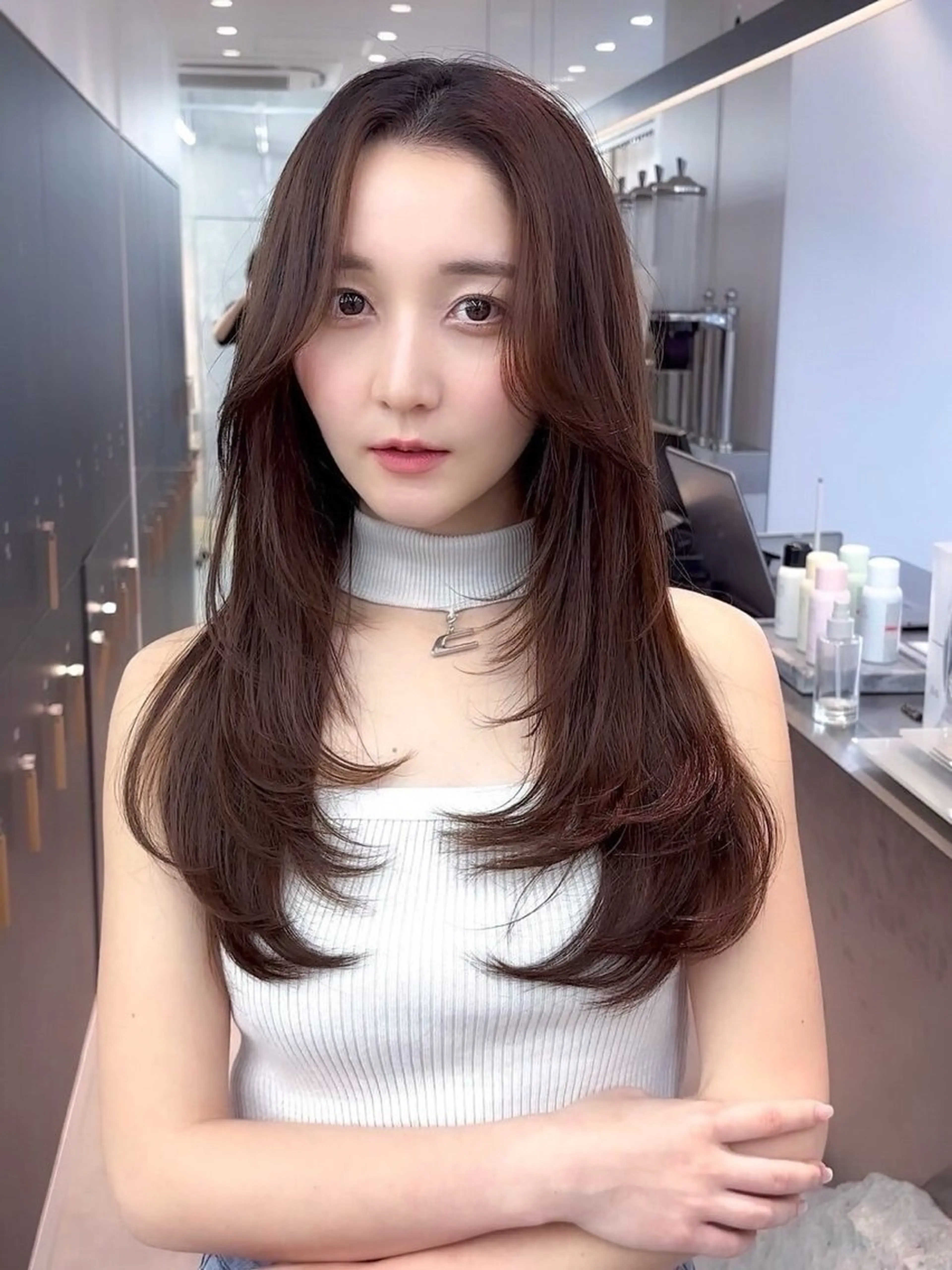 ロング カット ヘアカラー トリートメント 新宿/韓国レイヤー/ 顔周りカット松本美晴のヘアスタイル